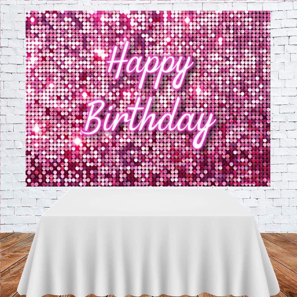 Lofaris Pink Flash Square Backdrop For Photography Happy Birthday Shinning Sequin Wall Panels Shimmer Wall Sweet 16 Girl Woman 2