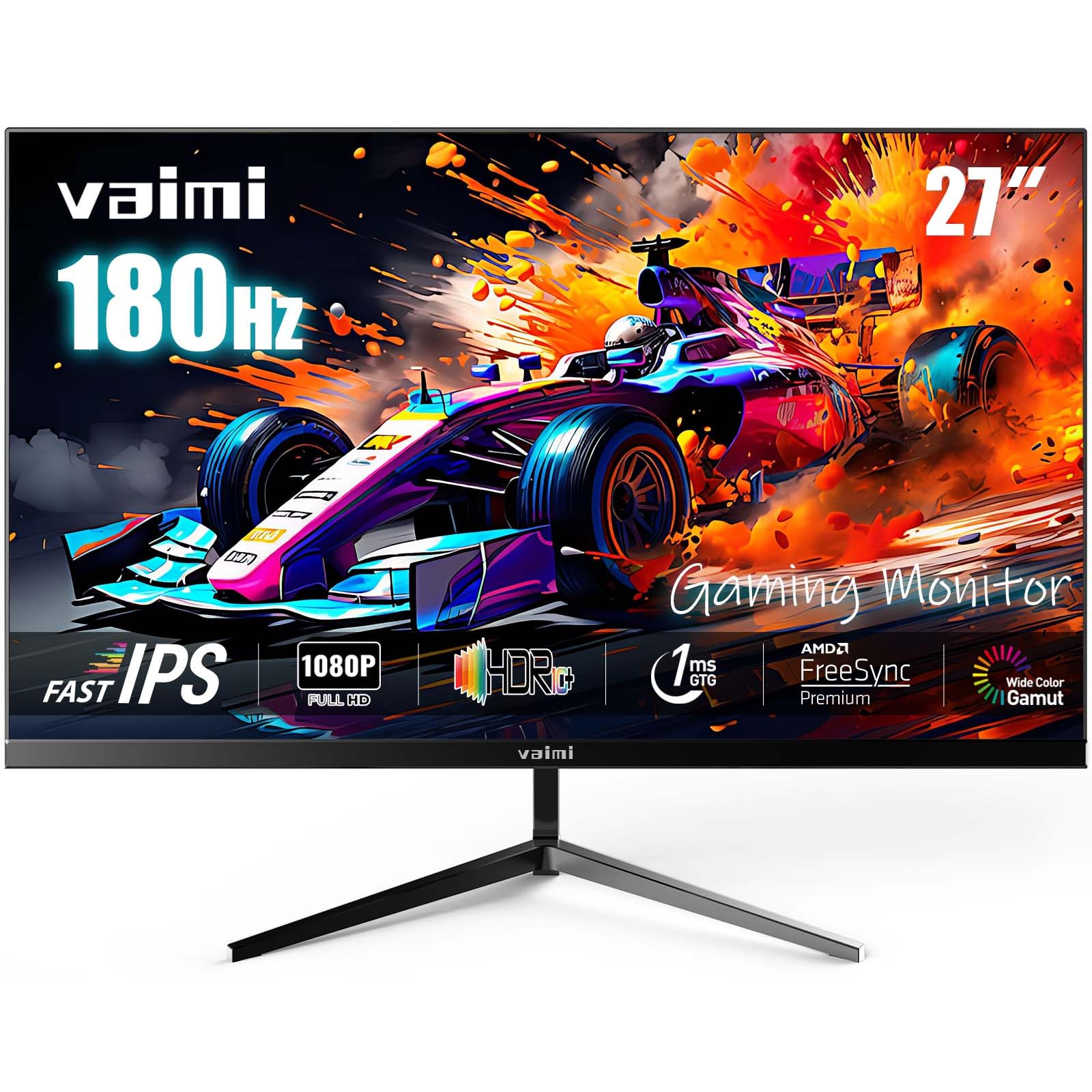 VAIMI Gaming Monitor, 27 Inch 180Hz 1ms, FHD 1080P, IPS Computer Gaming Monitor, 1000:1, 99% sRGB, FPS/RTS, MPRT 1Ms|FreeSync|HD