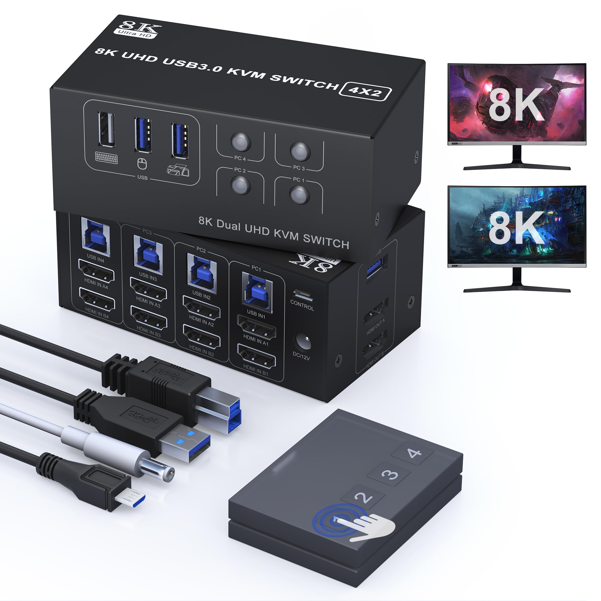 8K Hdmi Kvm Switch 2 Monitors 4 Computers Dual Monitor Support 8K@60Hz 4K@120Hz Kvm Switcher Pc Extended Display For 4 Port Shar