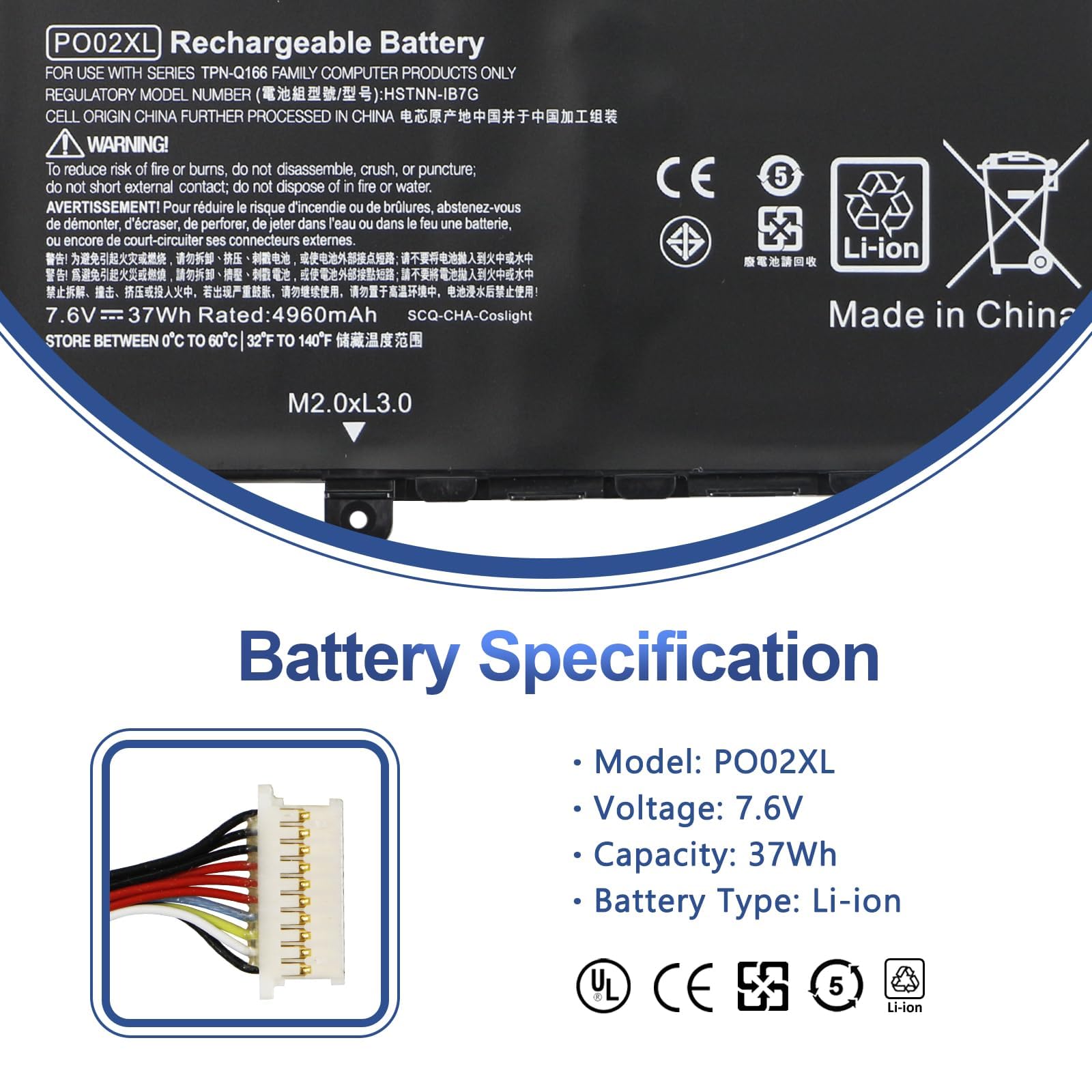 Po02Xl 824560 005 Battery For Hp Stream 11 R 11 Ah 11 Ak 11 Y 11 Ah0Xx 11 Ak0012Dx 11 Ak0013Dx, Stream 11 Pro G2 G3 G4 G5 824560