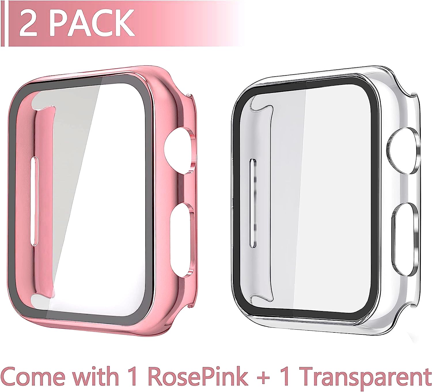 Misxi 2 Pack Hard Pc Case With Tempered Glass Screen Protector Compatible With Apple Watch Series 6 Se Series 5 Series 4 44Mm, 1