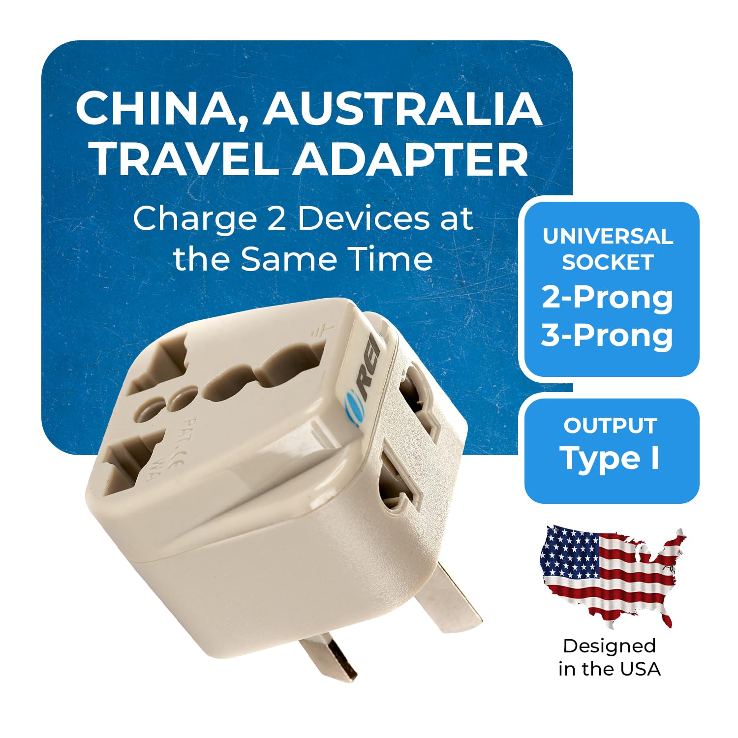 Australia Power Adapter, Orei Us To China Plug Adapter, 2 In 1 Type I Plug Adapter With Universal Outlet, Perfect For Laptop, Ca