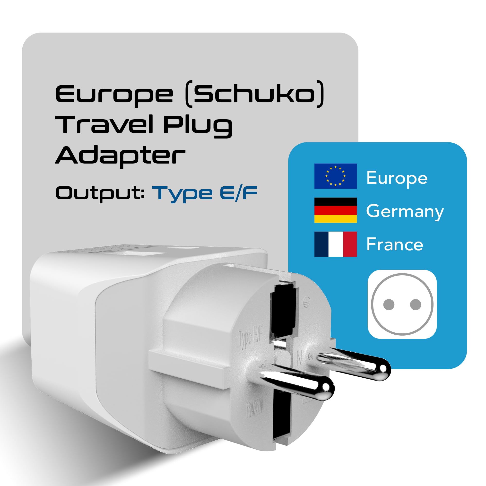 Ceptics European Travel Plug Adapter - Compact Type C & F Adapter With Usb-C & A + Usa Input - Safe Grounded Schuko Adapter - Tr