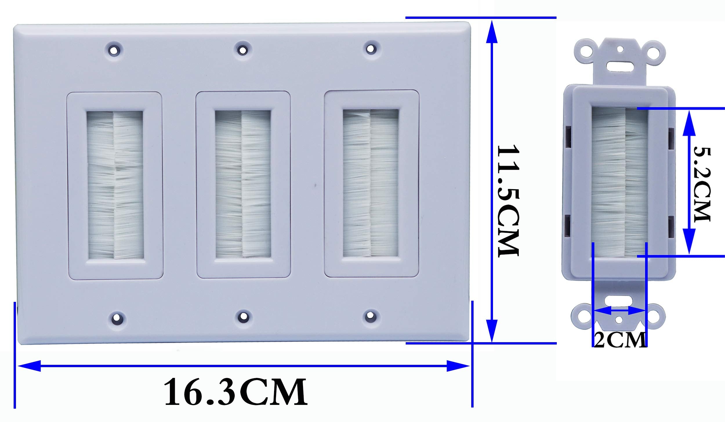 Zdycgtime 3 Gang Brush Wall Plate For Cabling Cable Plate Internal Management Rj45 Usb Audio Video Cable Pass Through Brush Styl