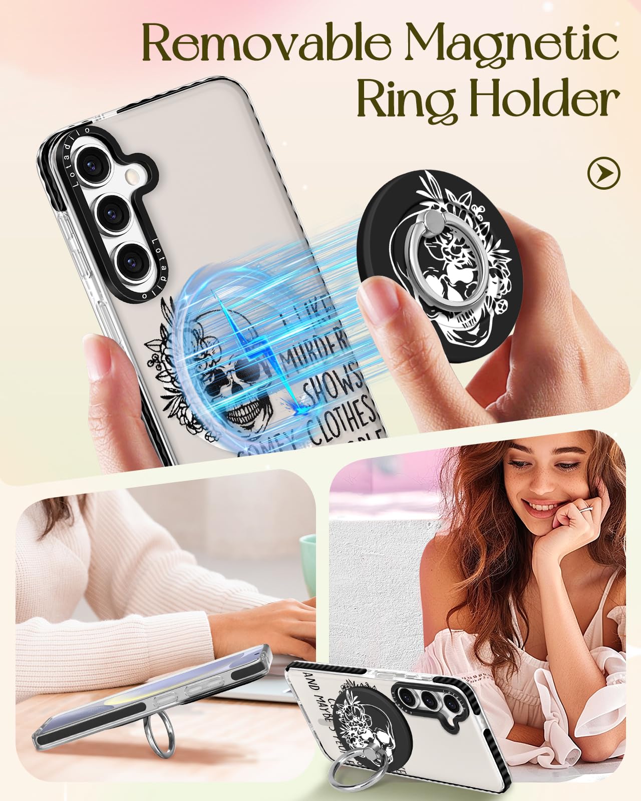 Lotadilo Cute Case For Samsung Galaxy S24 Fe For Women Girls - Funny Skull Design Compatible With Magsafe Magnetic Ring Holder K