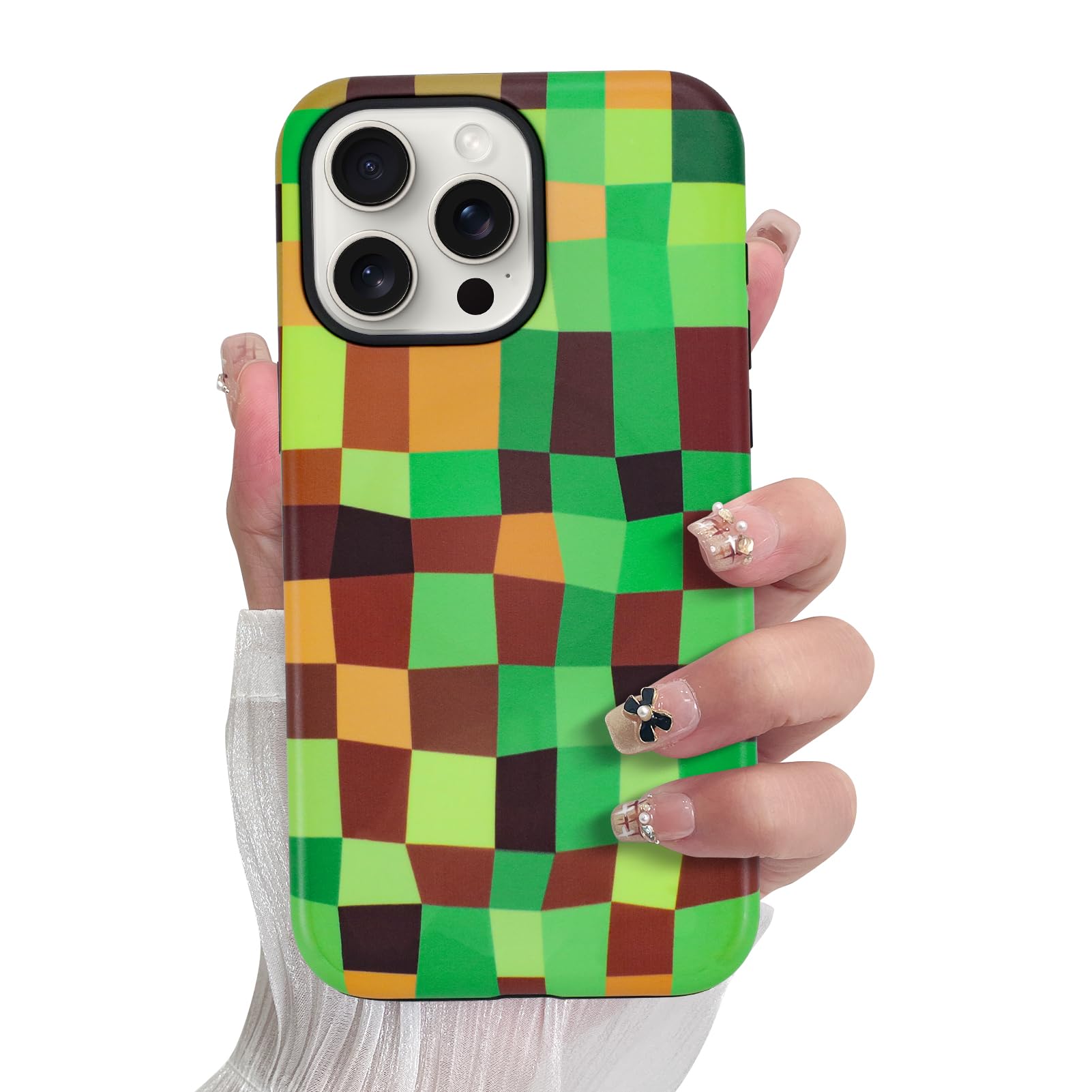 SOKAD Magnetic Checkered Phone Case for iPhone 15 Pro Max, Cute Plaid Grids Checkerboard Pattern Compatible with Magsafe Matte P
