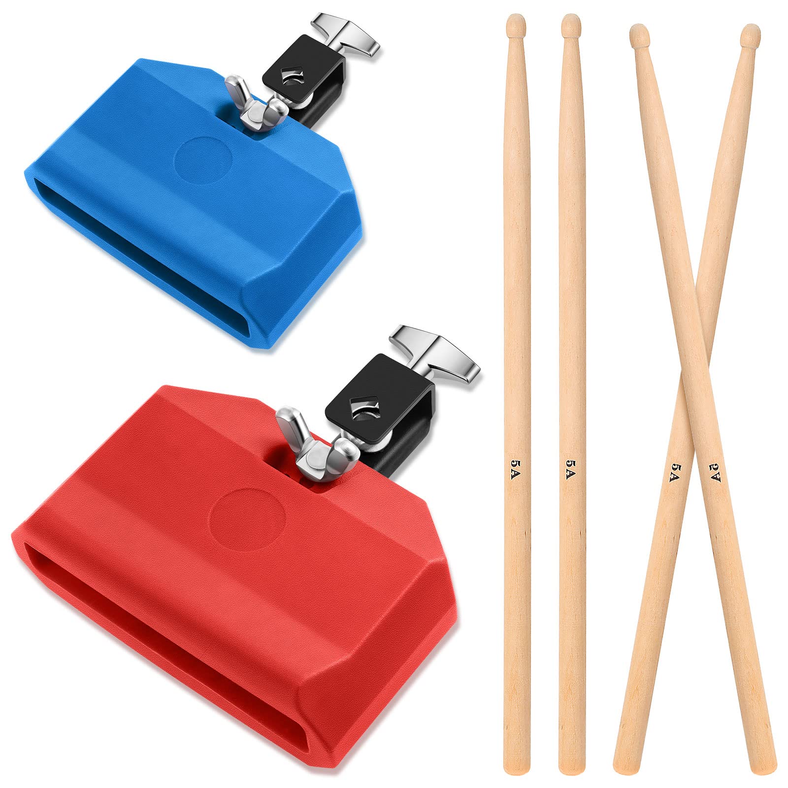 Boao 6 Pieces Drum Jam Block Musical Percussion Block with Maple Sticks 5a Adjustable Mount Bracket Plastic Percussion Instrumen