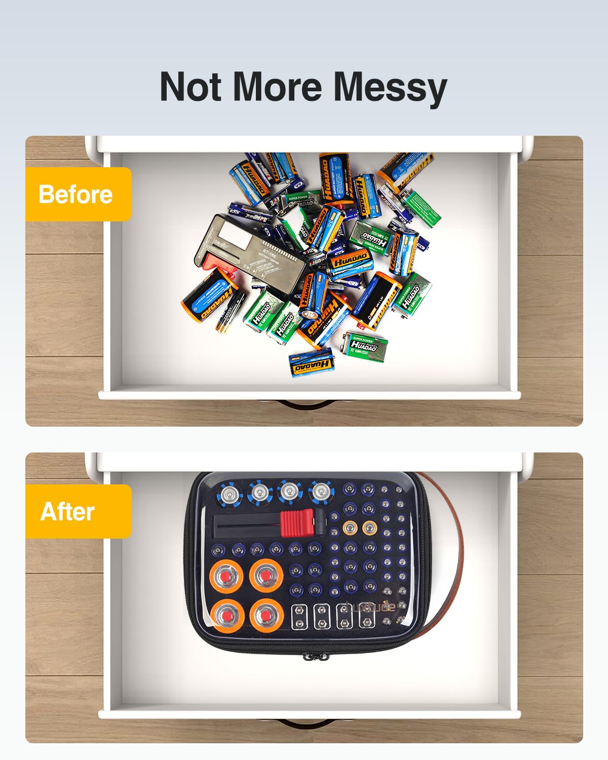 Luxtude Battery Storage Organizer, Clear Battery Organizer Storage Case With Tester,Hard Batteries Holder, Portable Batteries Ca