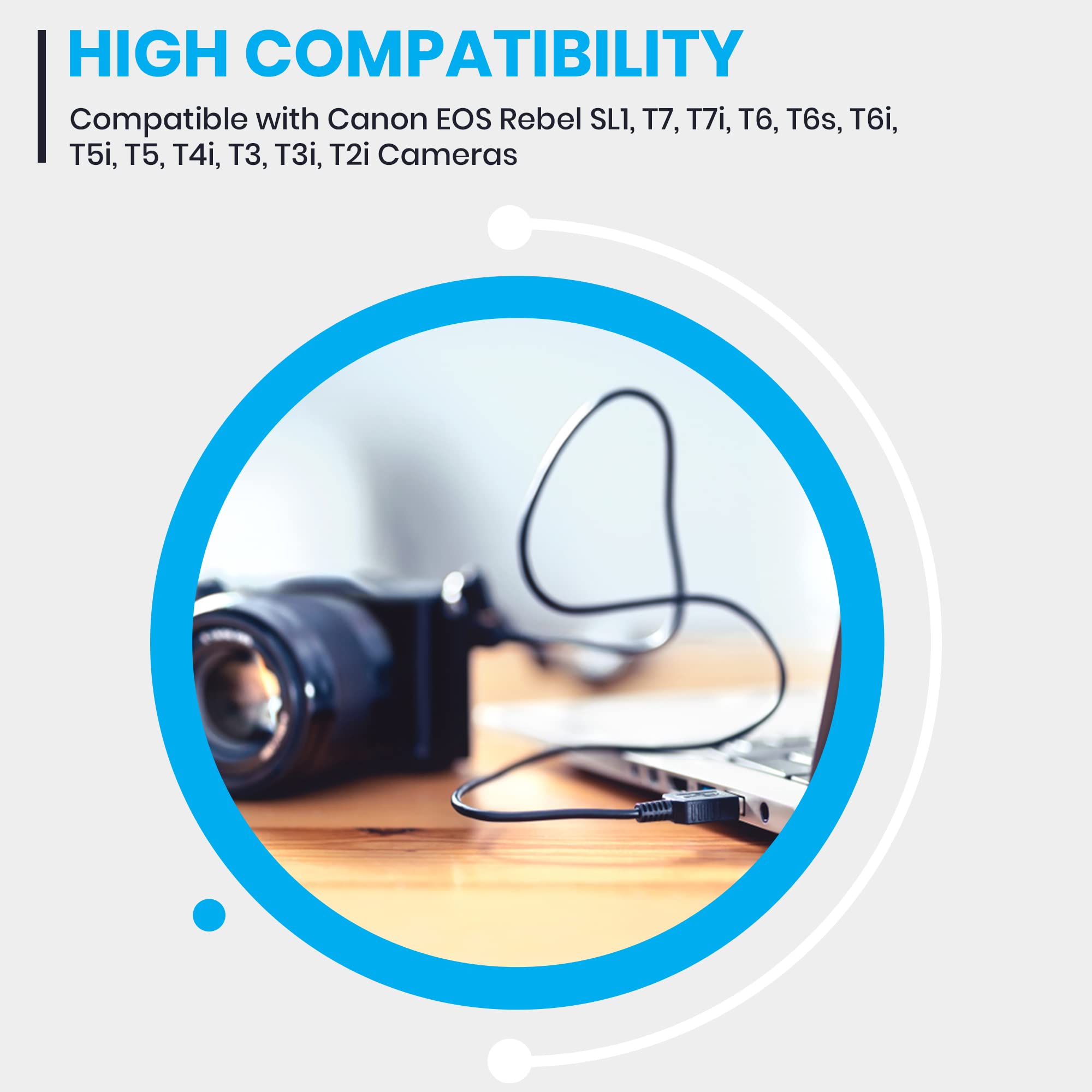Excelshoots Usb Cable Compatible With Canon Eos Rebel T7I Dslr Camera| Mini Usb Data Transfer Cable For Canon Powershot/Rebel/Eos/Dslr Cameras & Camcorders| Camera Cable & Memory Card Reader| 3 Ft
