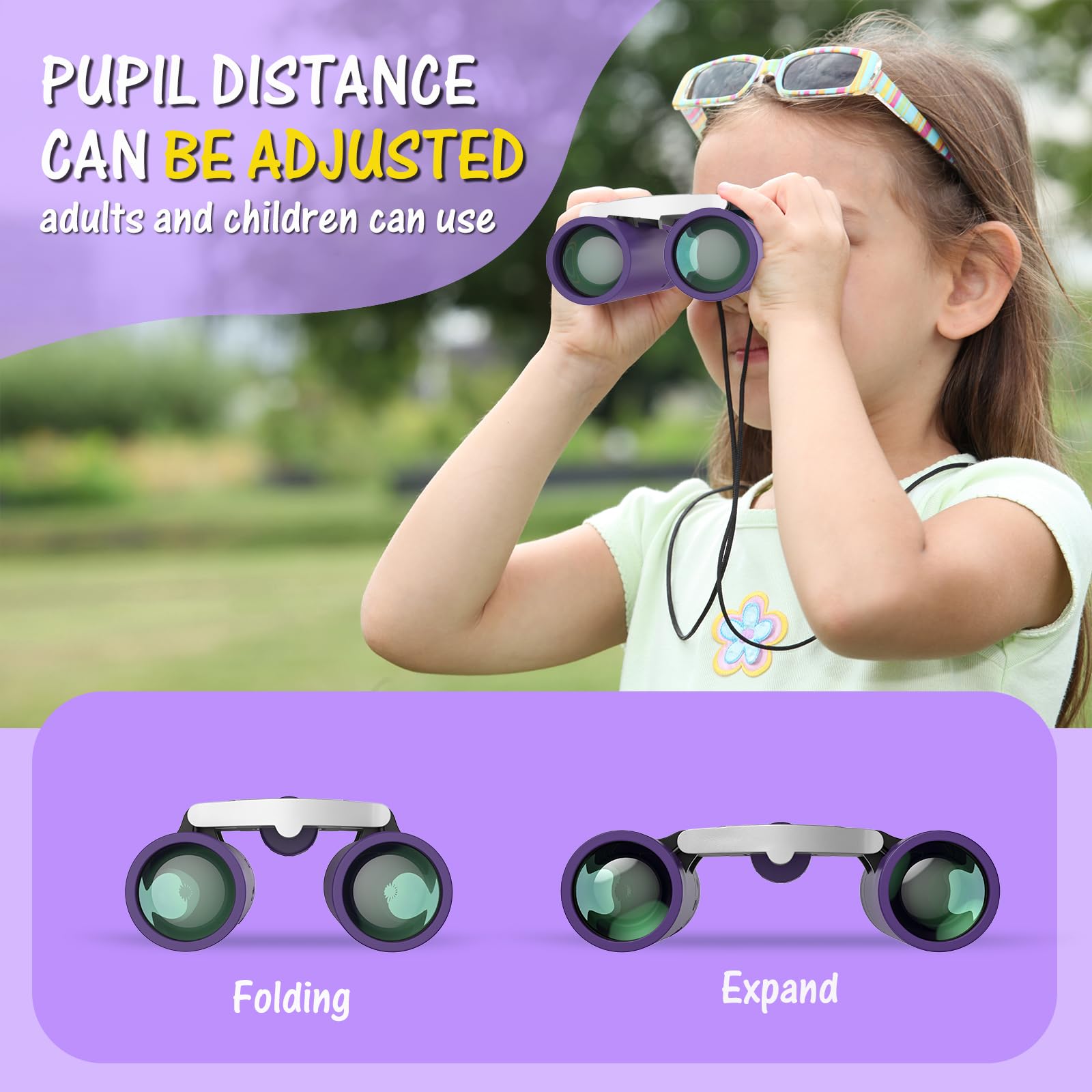Uscamel Binoculars Kids And Adults, 8  21 Compact Waterproof Binoculars Mini Travel Binocular (Purple)