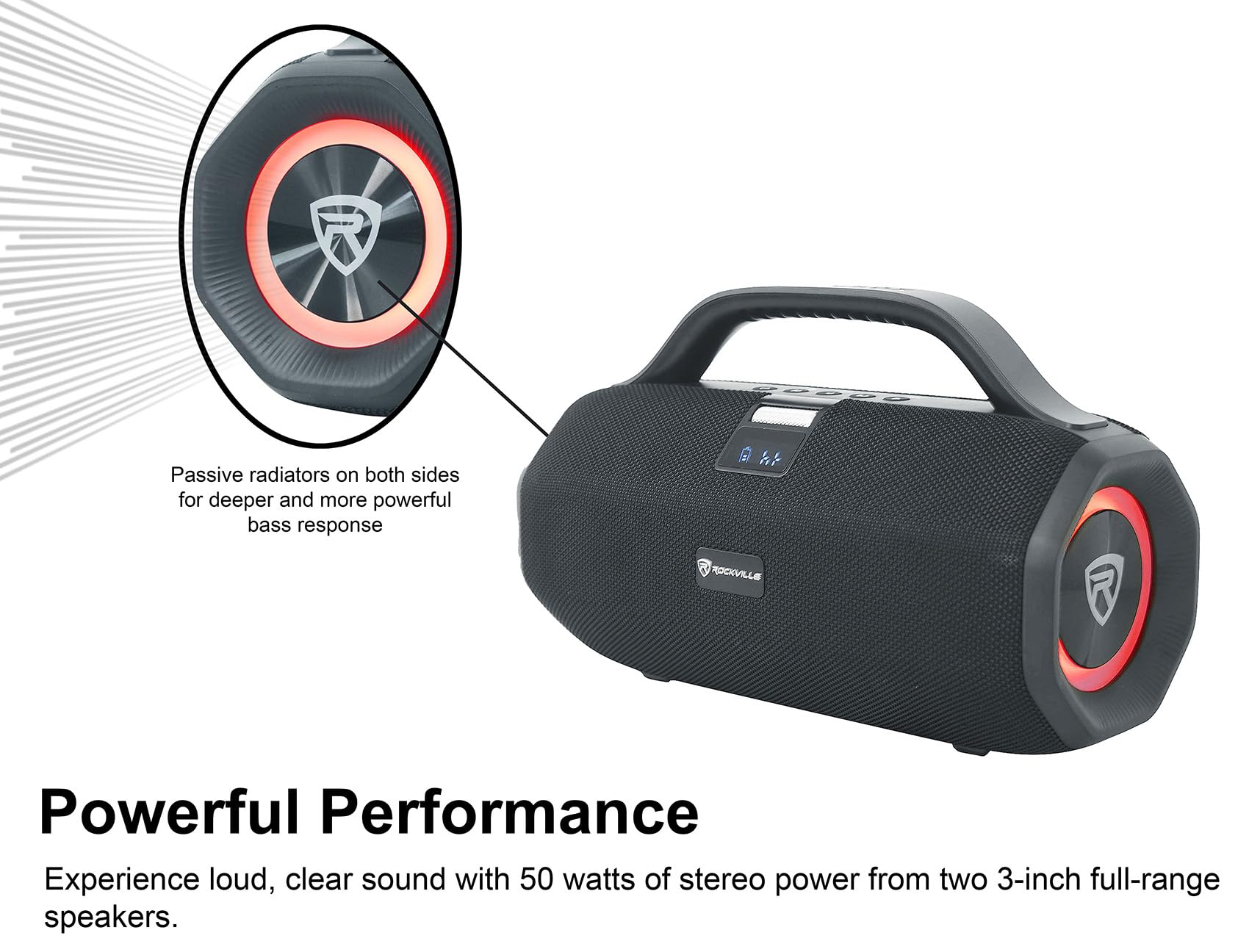 Rockville Sonic-50L Large Portable Bluetooth Party Speaker, Big Bass/Led/Mic In