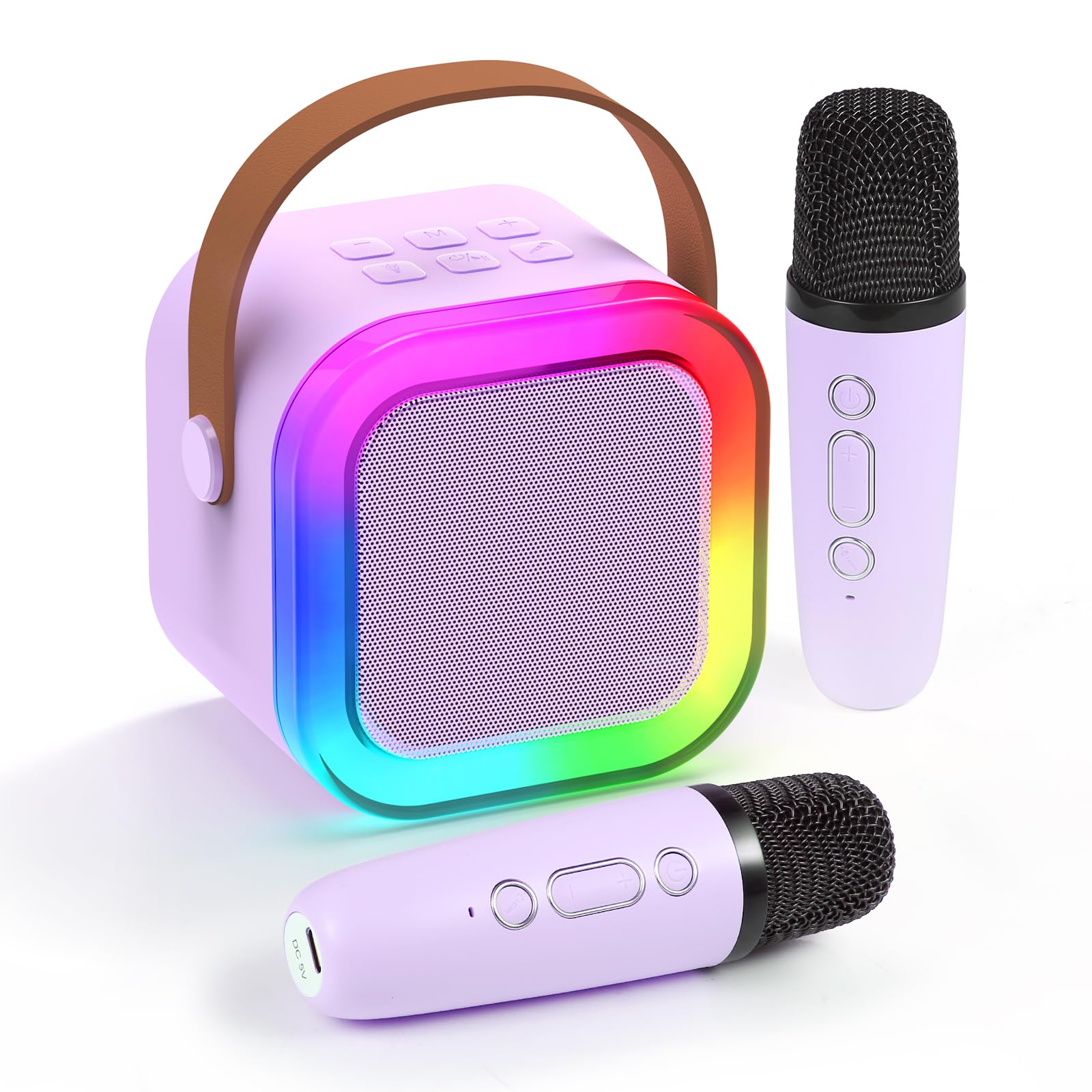Fede Karaoke Machine For Kids Adults, Mini Karaoke Machine With 2 Wireless Microphones, Portable Bluetooth Speaker With Voice Ch