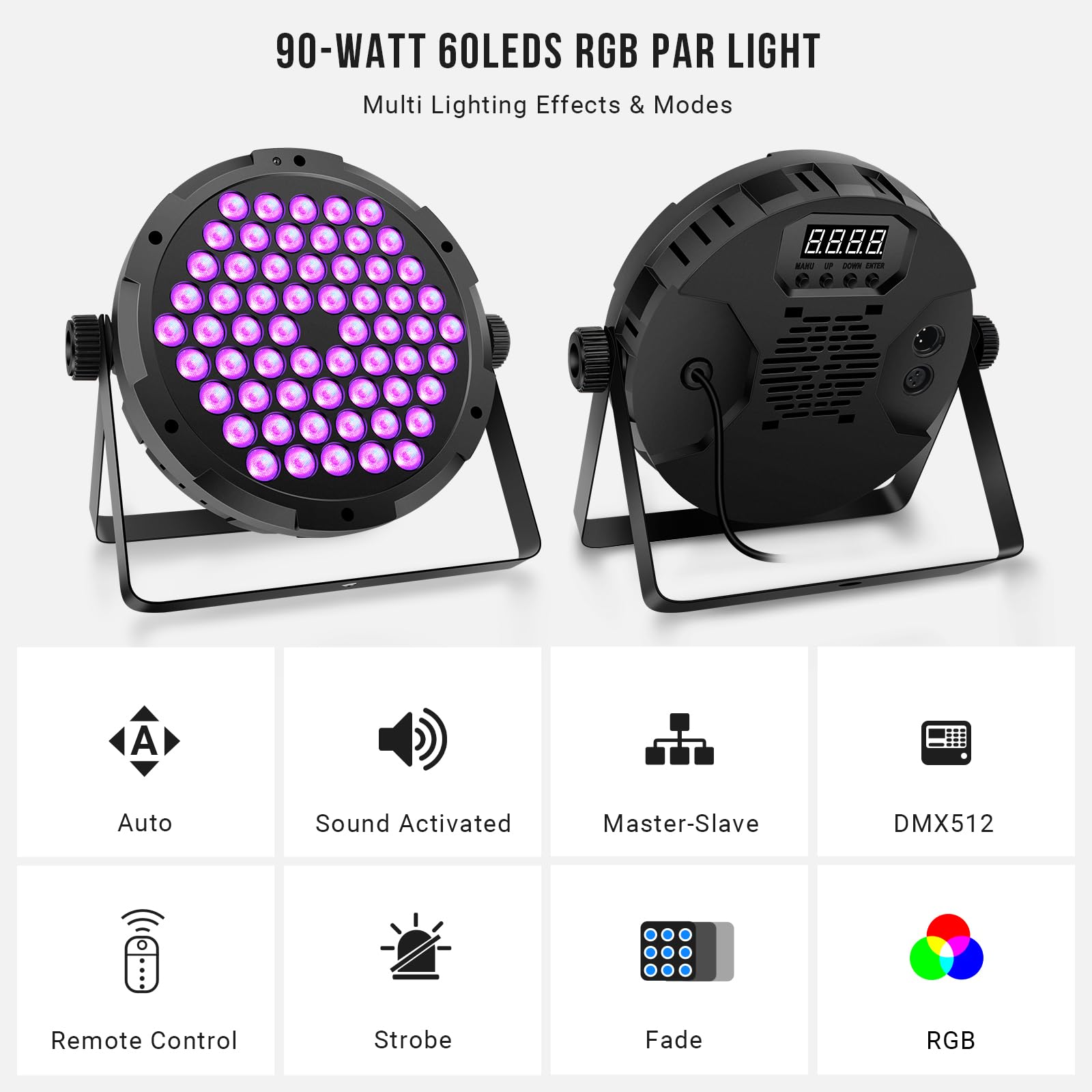 90W 60Leds Par Lights 4Pack   Rgb Stage Par Lights Sound Activated By Remote & Dmx Control Uplights For Events Church Wedding Mu