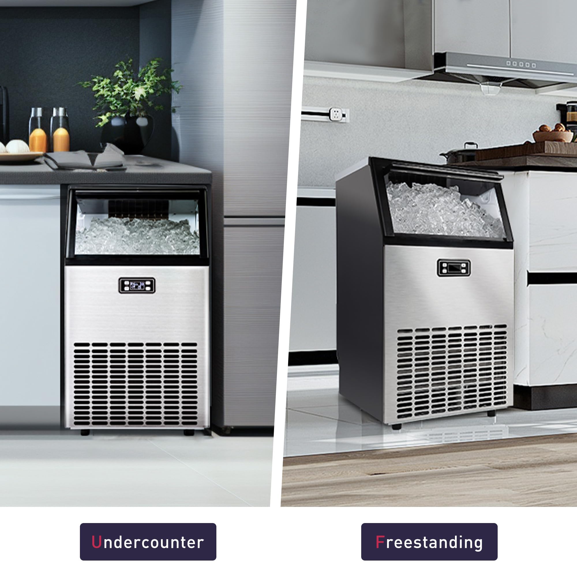 Icyglee Commercial Ice Maker Machine, 100Lbs/Daily Ice Production Under Counter Ice Maker, Self-Cleaning, Timer Stainless Ice Ma