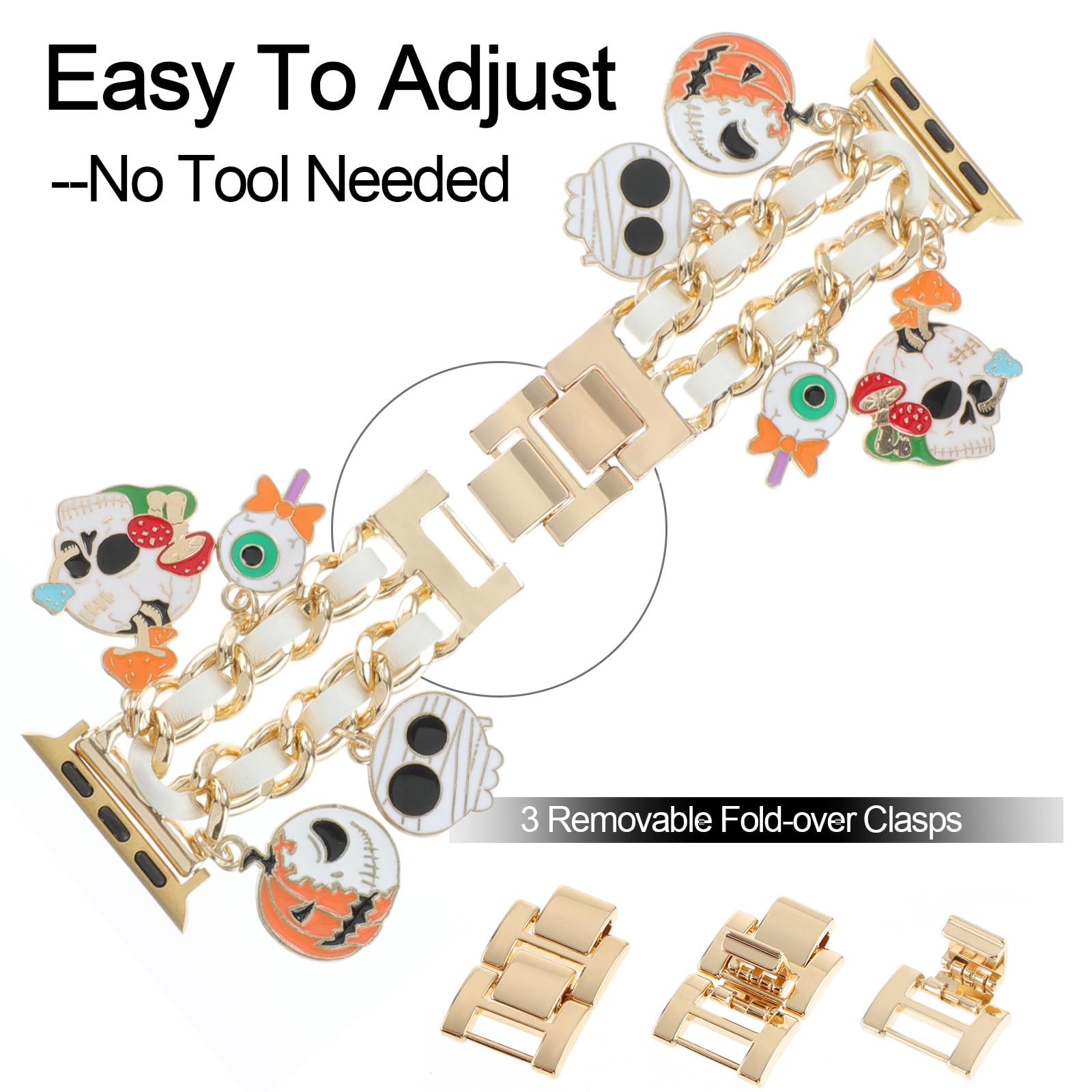 Realsign Stylish Metal Wristband Compatible With Apple Watch Band 38Mm 40Mm 41Mm,Halloween Bracelet With Skull Pumpkin Ghost Pen