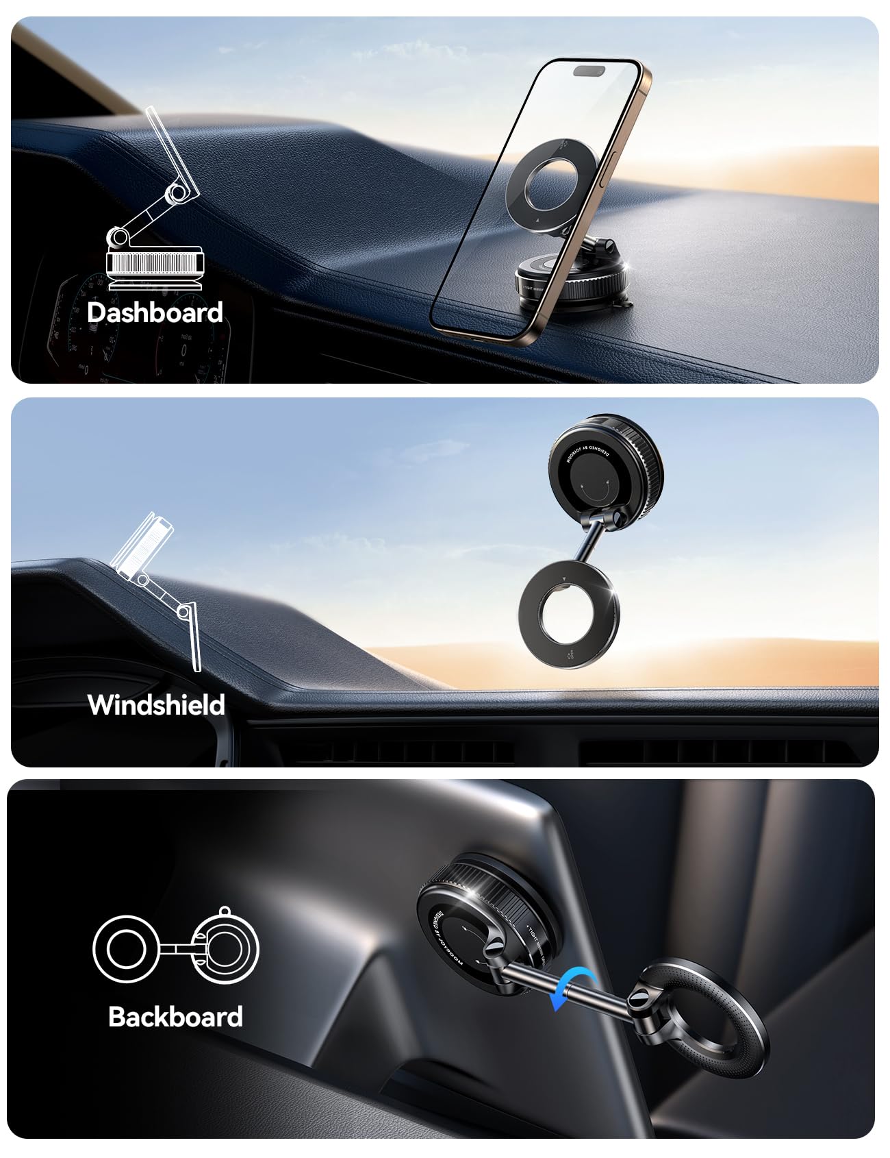 Joyroom Vacuum Magnetic Car Phone Holder, Strongest Suction Cup 360 Adjustable Magsafe Car Phone Mount, Foldable Cell Phone Hold