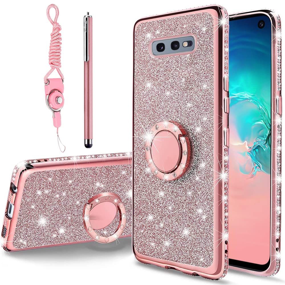 B Wishy For Samsung Galaxy S10E Glitter Crystal Butterfly Heart Floral Slim Tpu Luxury Bling Cute Protective Cover With Kickstan
