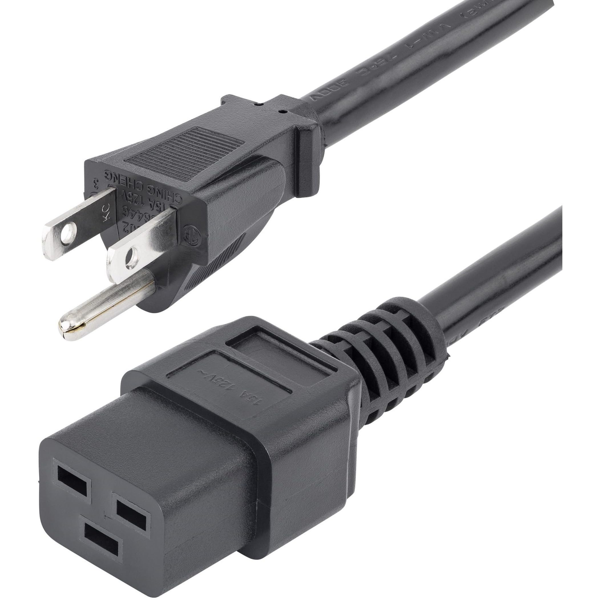 StarTech.com 10ft (3m) Heavy Duty Power Cord, NEMA 5-15P to C19 AC Power Cord, 15A 125V, 14AWG, Computer Power Cord, Heavy Gauge