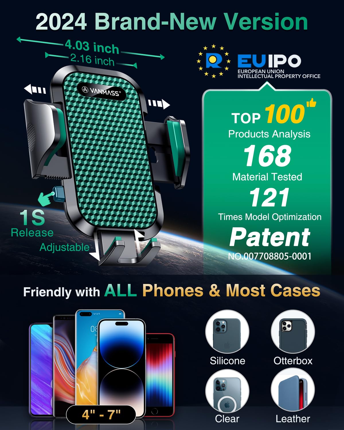 Vanmass [True Military Grade] Car Phone Holder [2024 Strongest Suction & Clip] Cell Phone Mount For Dashboard Windshield Vent Tr