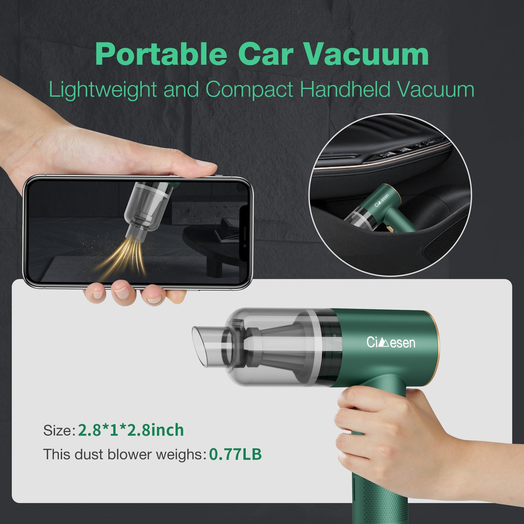 Cimesen Car Vacuum Portable 4 In 1 Vacuum Cleaner 12000Pa Mini Handheld Vacuum Cordless Rechargeable 120W High Power Car Vacuum