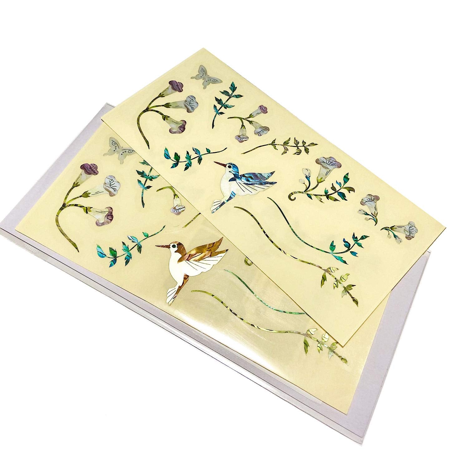 Assorted Hummingbird  Inlay Stickers Set  Abalone Blue