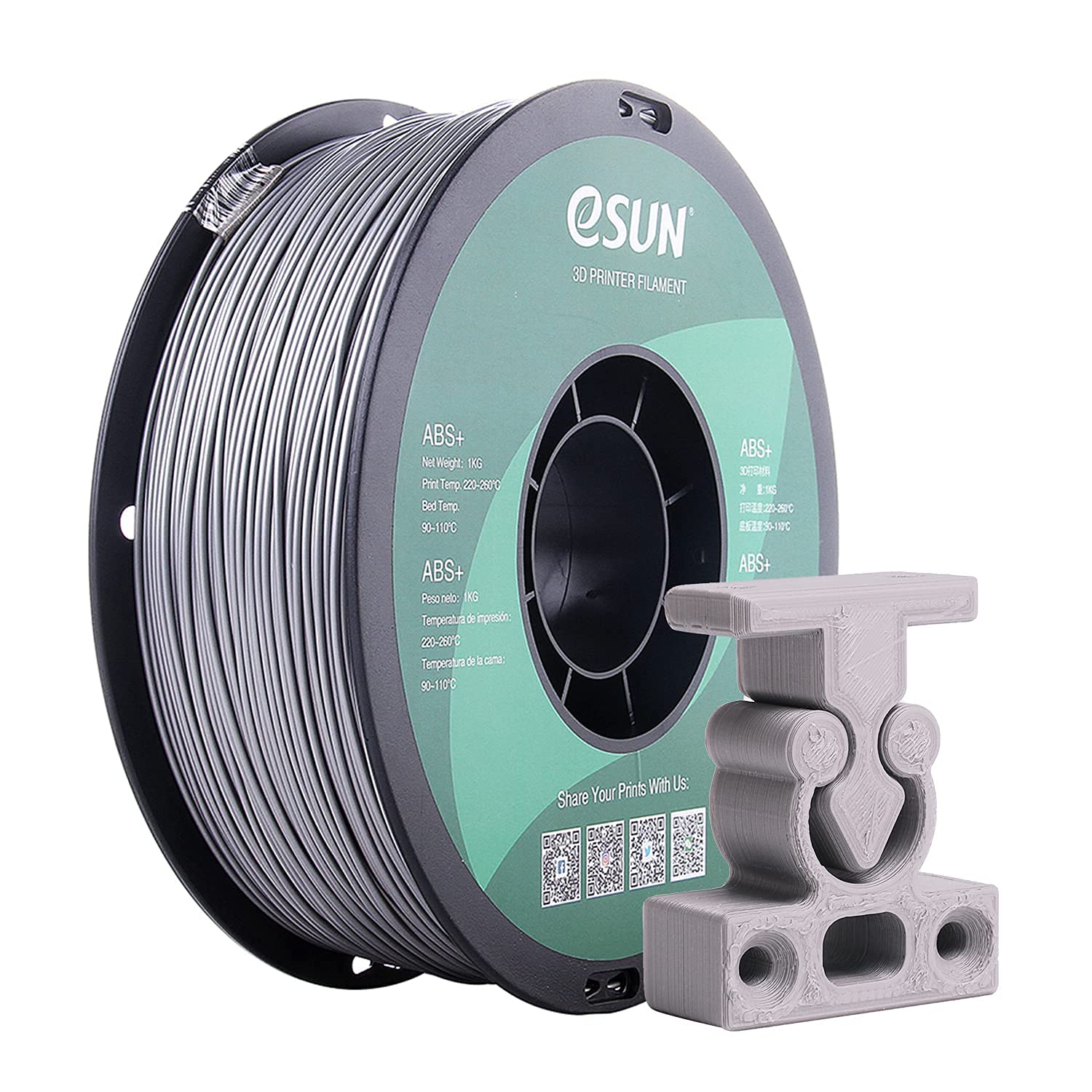 Esun 1.75Mm Gray Abs+ 3D Printer Filament 1Kg Spool (2.2Lbs), Gray