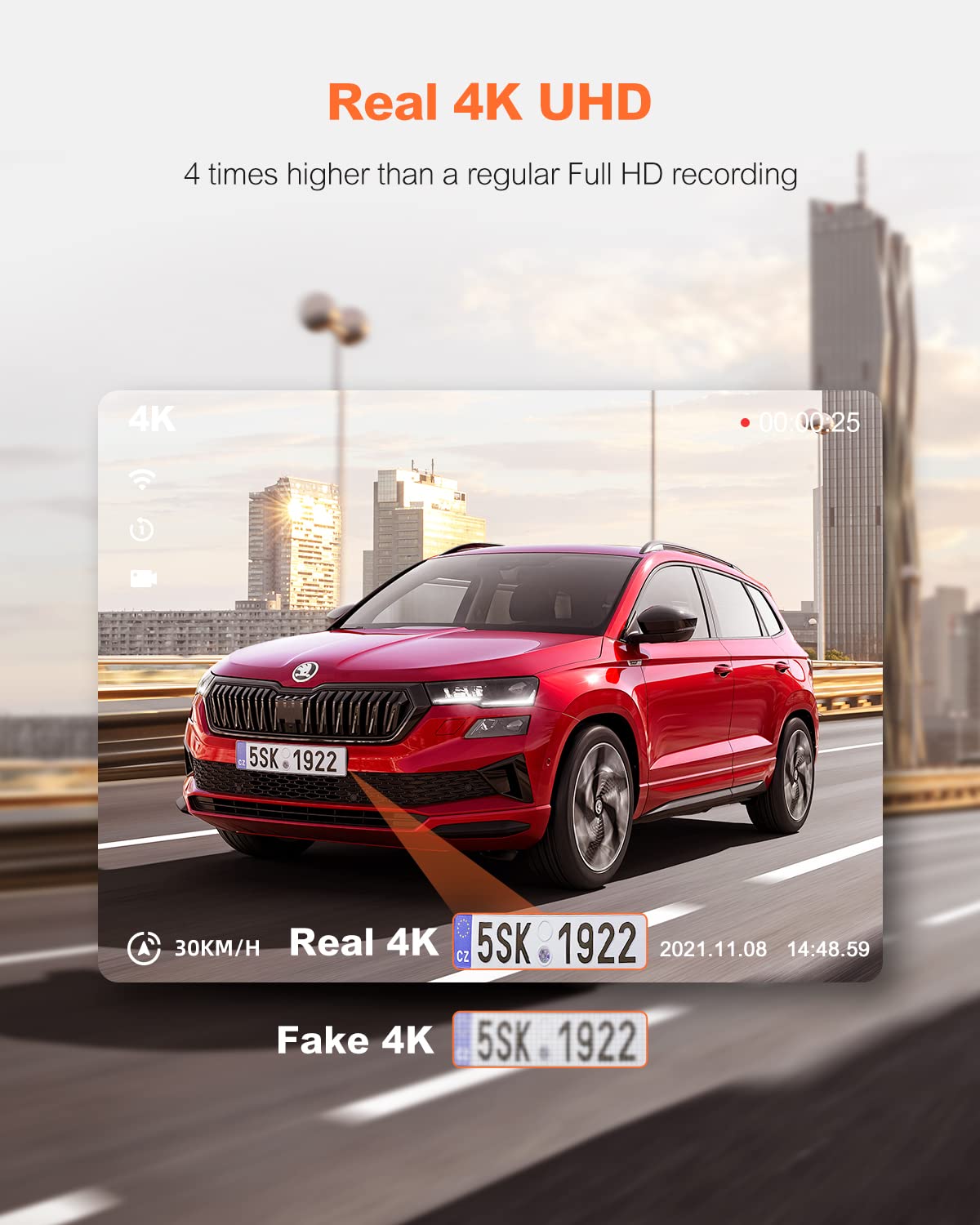 Yeecore D21 Dash Cam, Real 4K Dash Camera Front 5G Wifi Gps, 3'' Lcd Super Night Vision Car Camera, 157Wide Angle Dash Camera Fo