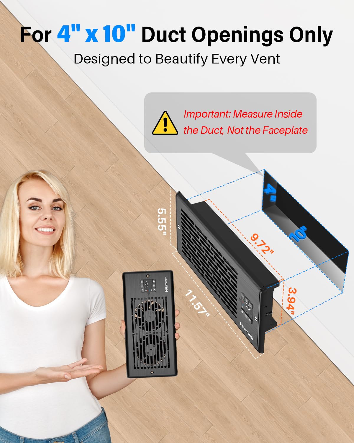 Hisummer Window Register Booster Fan Fit 4 '' X 10 '' Air Vent Duct Openings, Quiet Ac Vent Fan Booster With 10 Speeds Remote Co