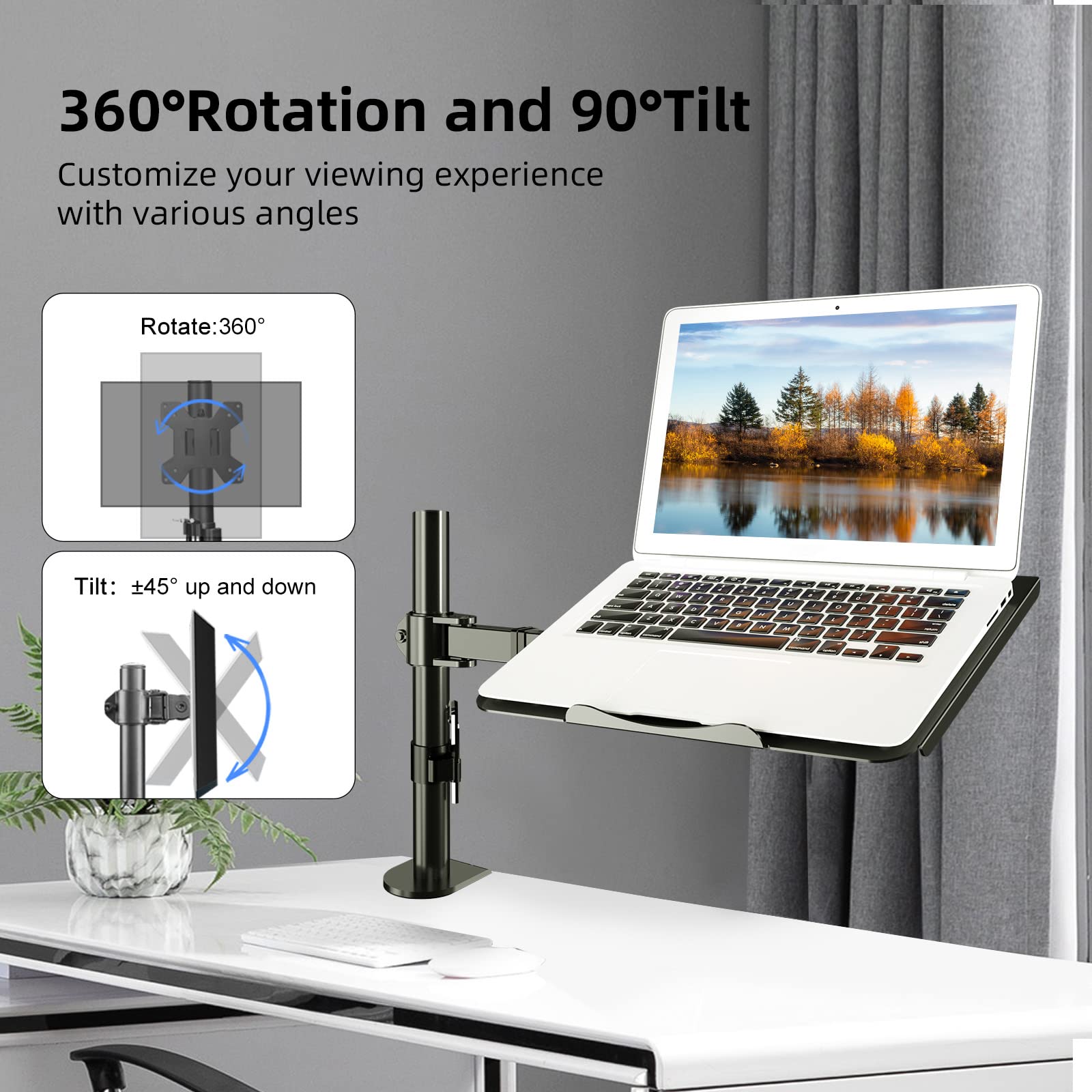 Suptek Single Laptop Notebook Desk Mount With Tray For 13 27 Inch Computer Screen, Fully Adjustable Laptop Desk Arm For Laptop N