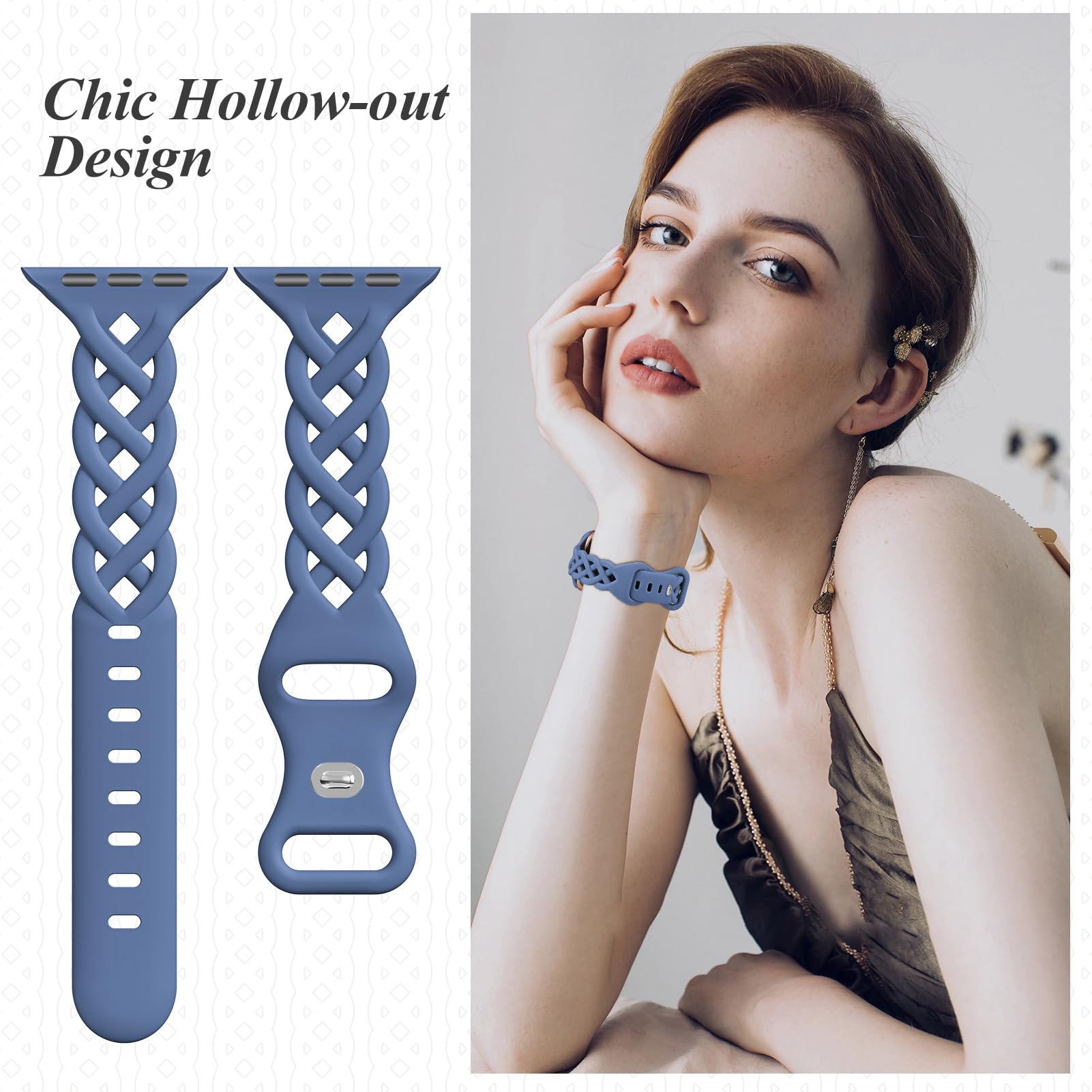 Slim Silicone Bands Compatible With Apple Watch Band 40Mm 44Mm 38Mm 41Mm 42Mm 45Mm 49Mm Women,Breathable Braided Lace Thin Soft