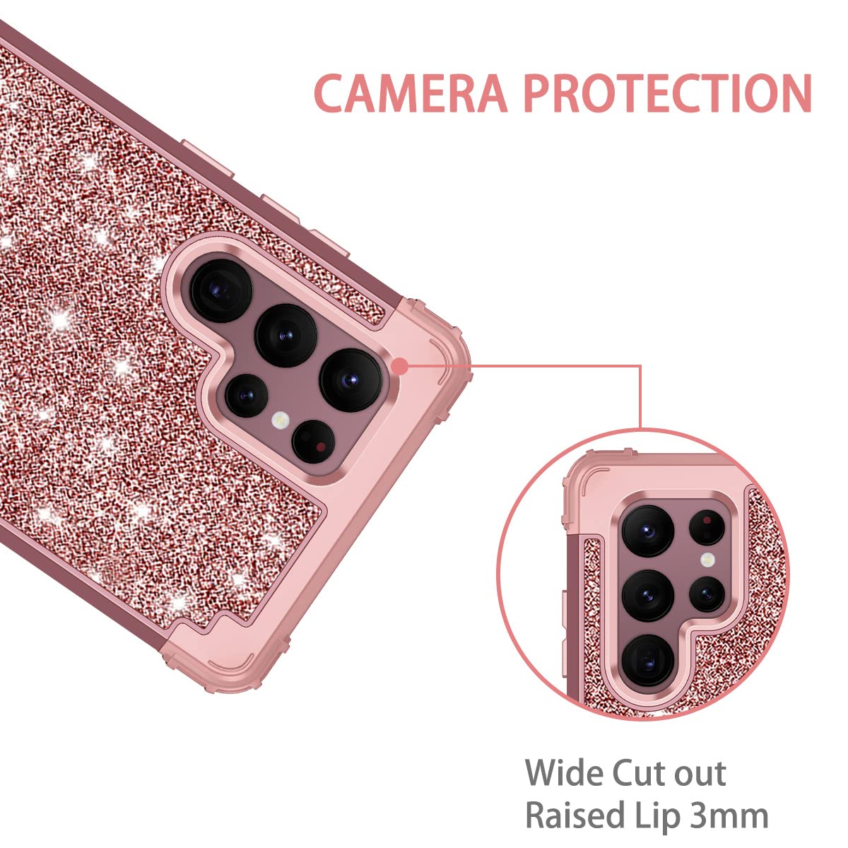 Lontect For Galaxy S22 Ultra 5G Case Three Layer Shockproof Heavy Duty Hybrid Sturdy High Impact Protective Cover Glitter Sparkl