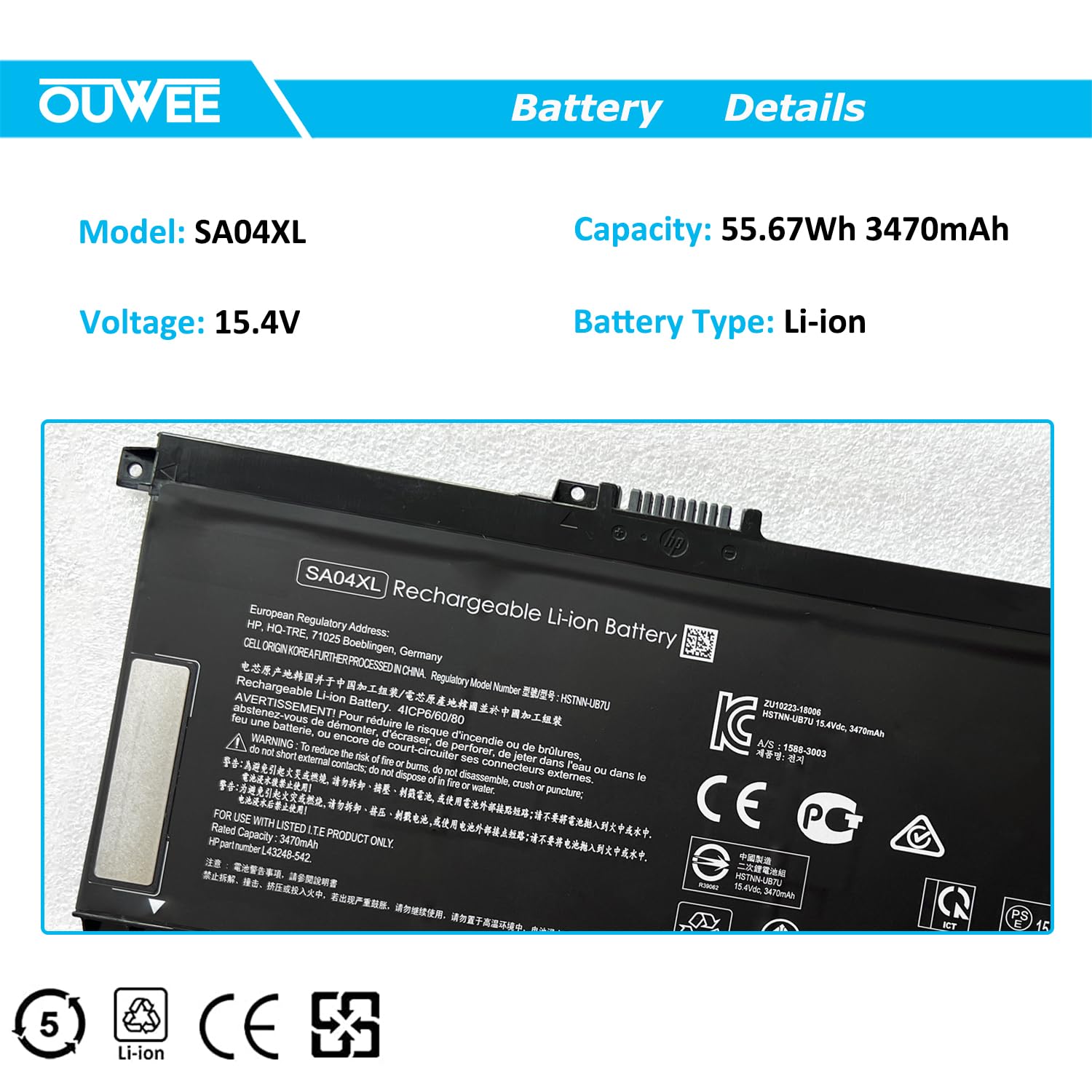 Ouwee Sa04Xl Laptop Battery Compatible With Hp Envy X360 15 Dr 15 Dr0010Tx Series Notebook Hstnn Ob1F Hstnn Ob1G Hstnn Ub7U L432