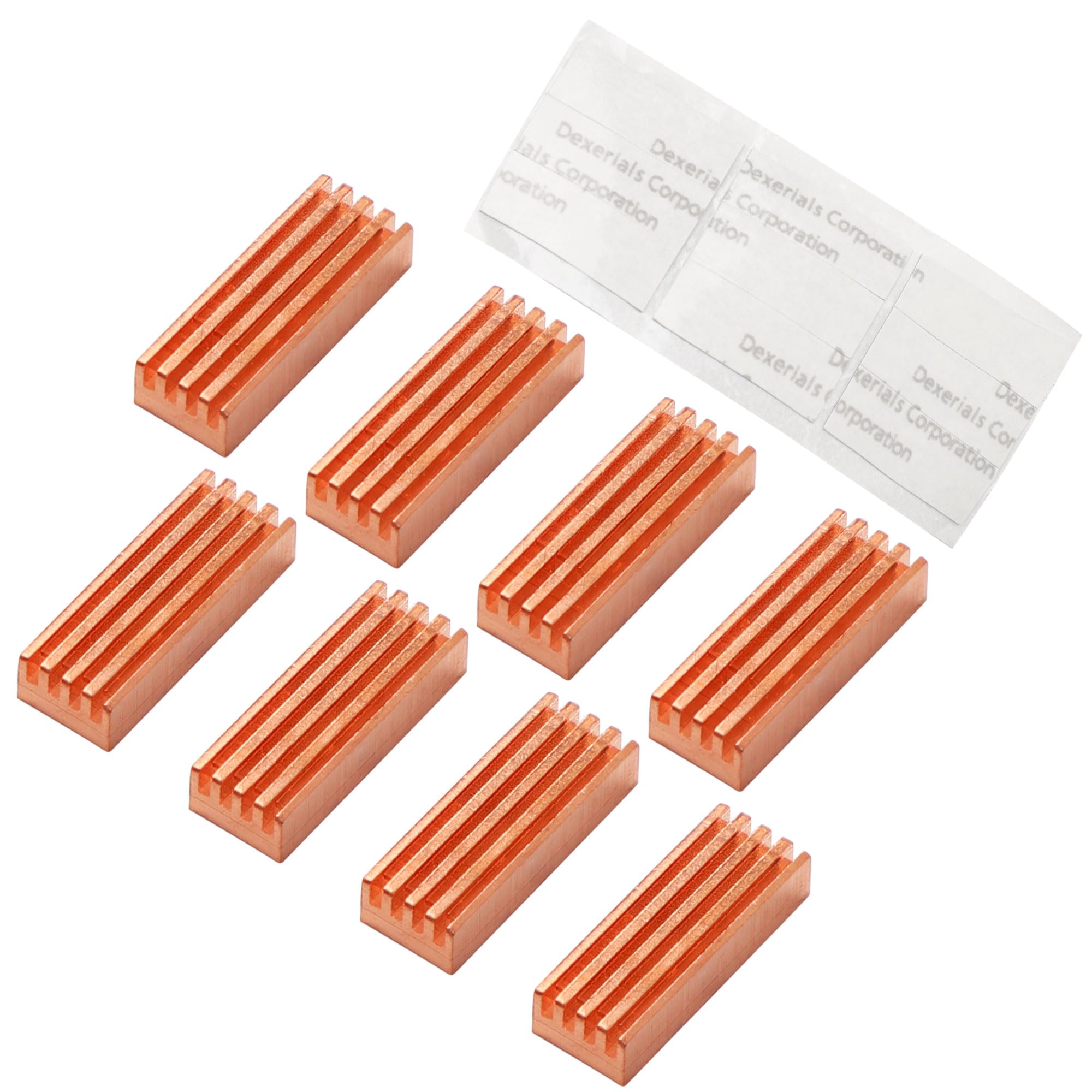Uxcell 8 Pieces Mc 200 Copper Heatsink, Self Adhesive Memory Ic Chipset Cooling Fins Heat Sink For Ddr Vga, 22Mmx8Mmx5Mm