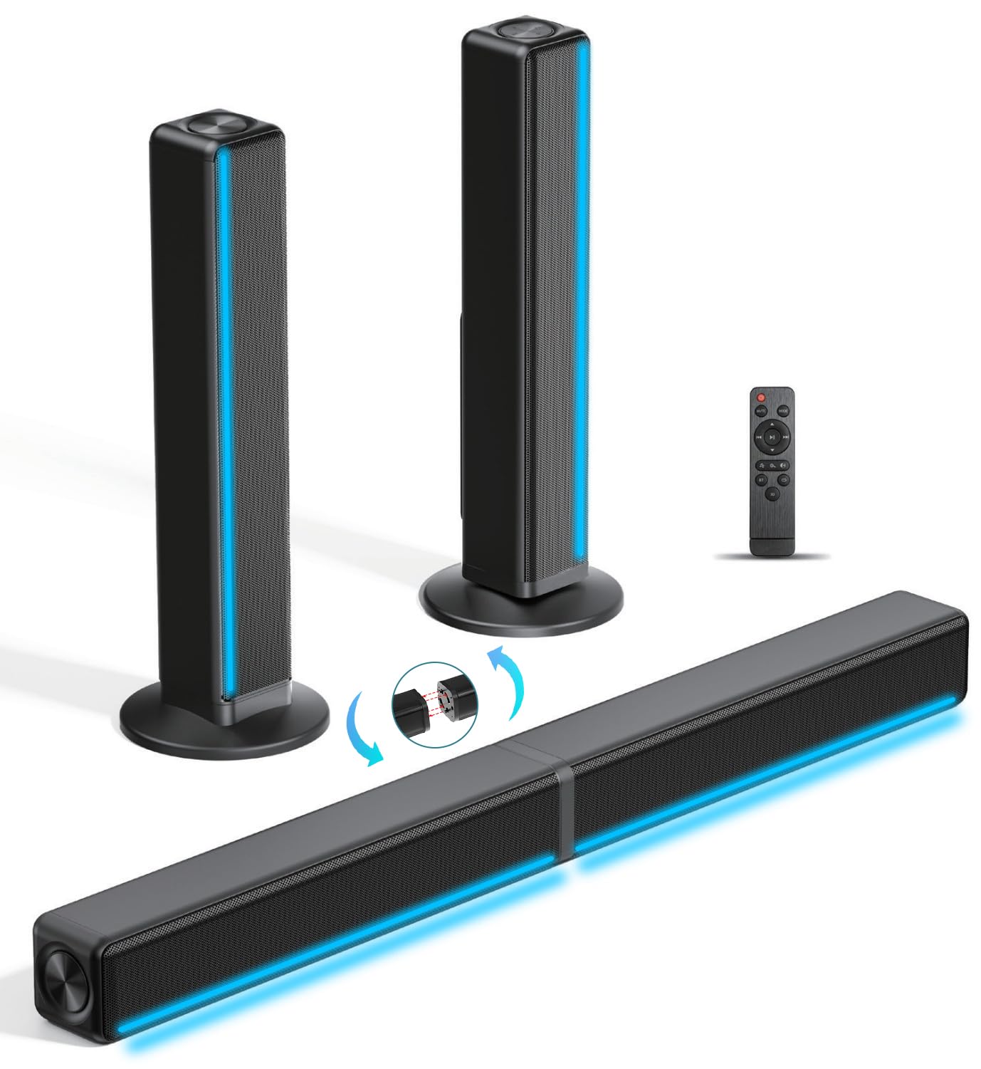 Tv Sound Bar, Soundbar With Rgb Led Lights & 2.1Ch Bluetooth Speaker Surround System, 180W Surround Sound, Aux/Optical/Hdmi Arc 