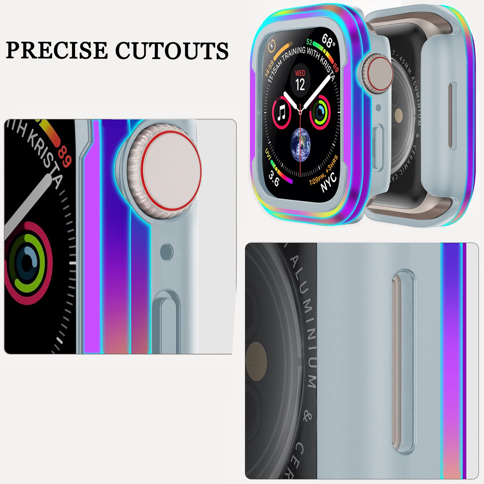 Ninki Compatible Aluminum Apple Watch Series9 Series8 Series7 Case 45Mm Colorful,Drop Resistant Tpu Cover Apple Watch 7 45Mm Pro