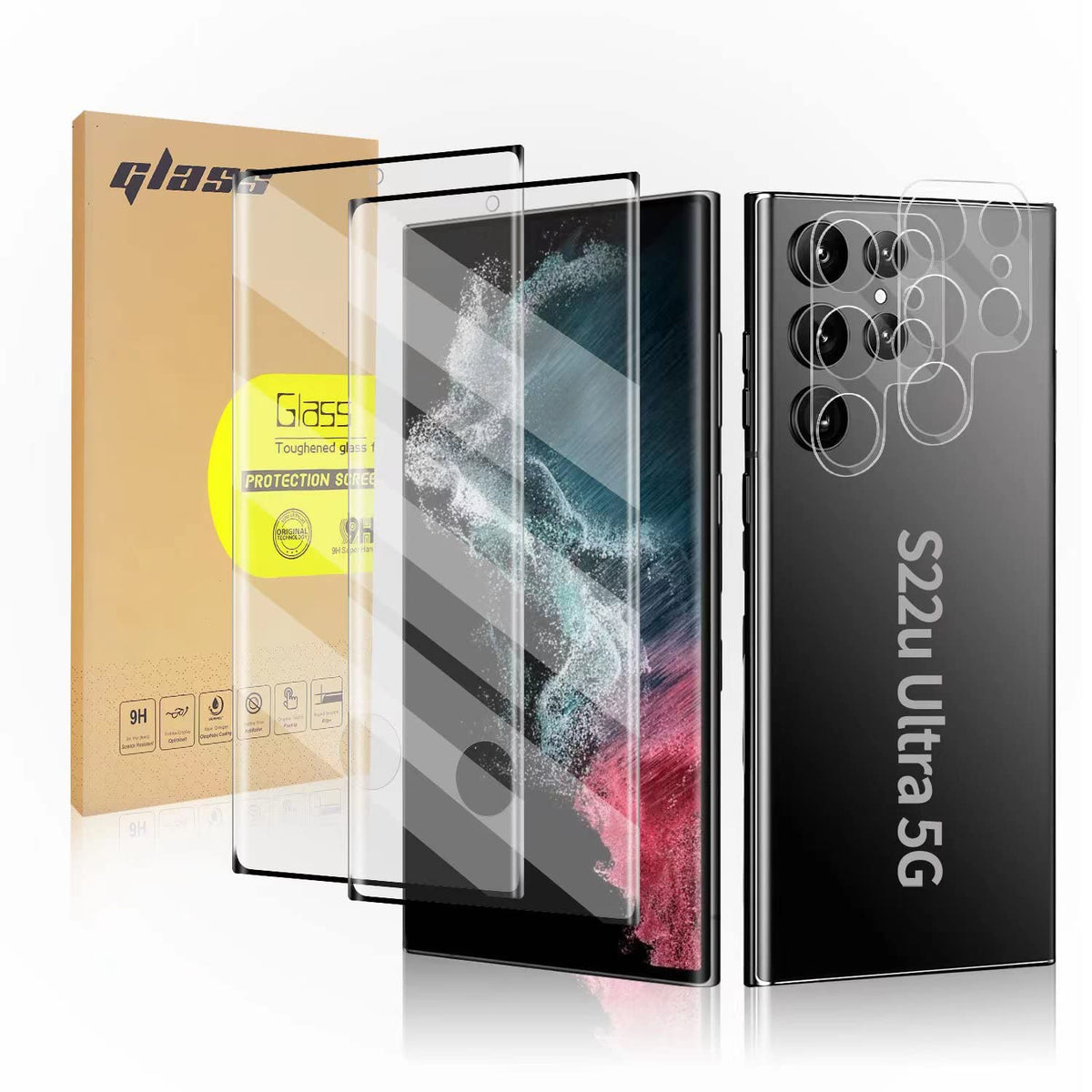 [2+2 Pack] Galaxy S22 Ultra Screen Protector, Tempered Glass, Ultrasonic Fingerprint Support, 3D Curved, Hd Clear Scratch Resist