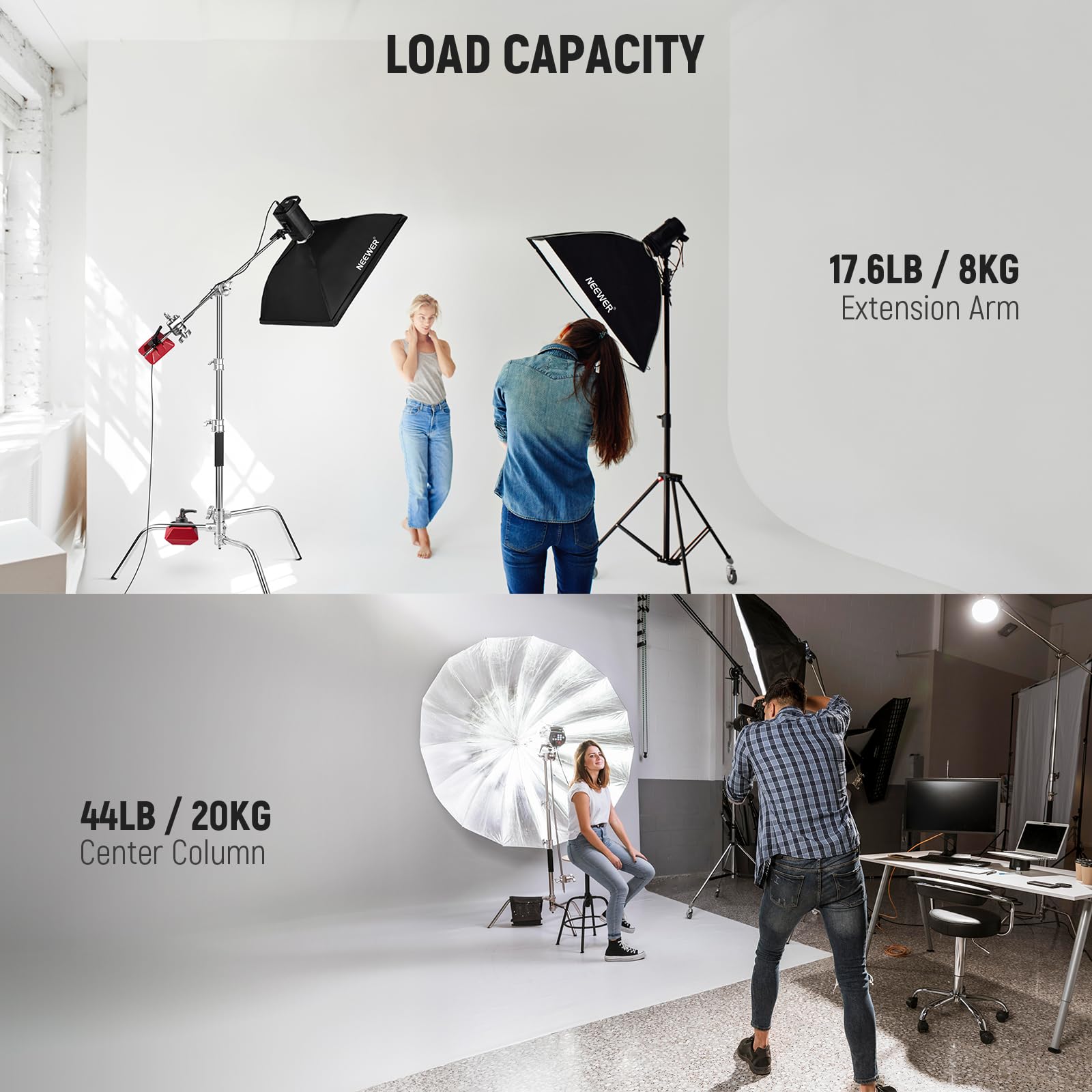 Neewer Pro 100% Stainless Steel Heavy Duty C Stand With Boom Arm, Max Height 68''/172Cm Photography Light Stand With 2.7Ft/83Cm