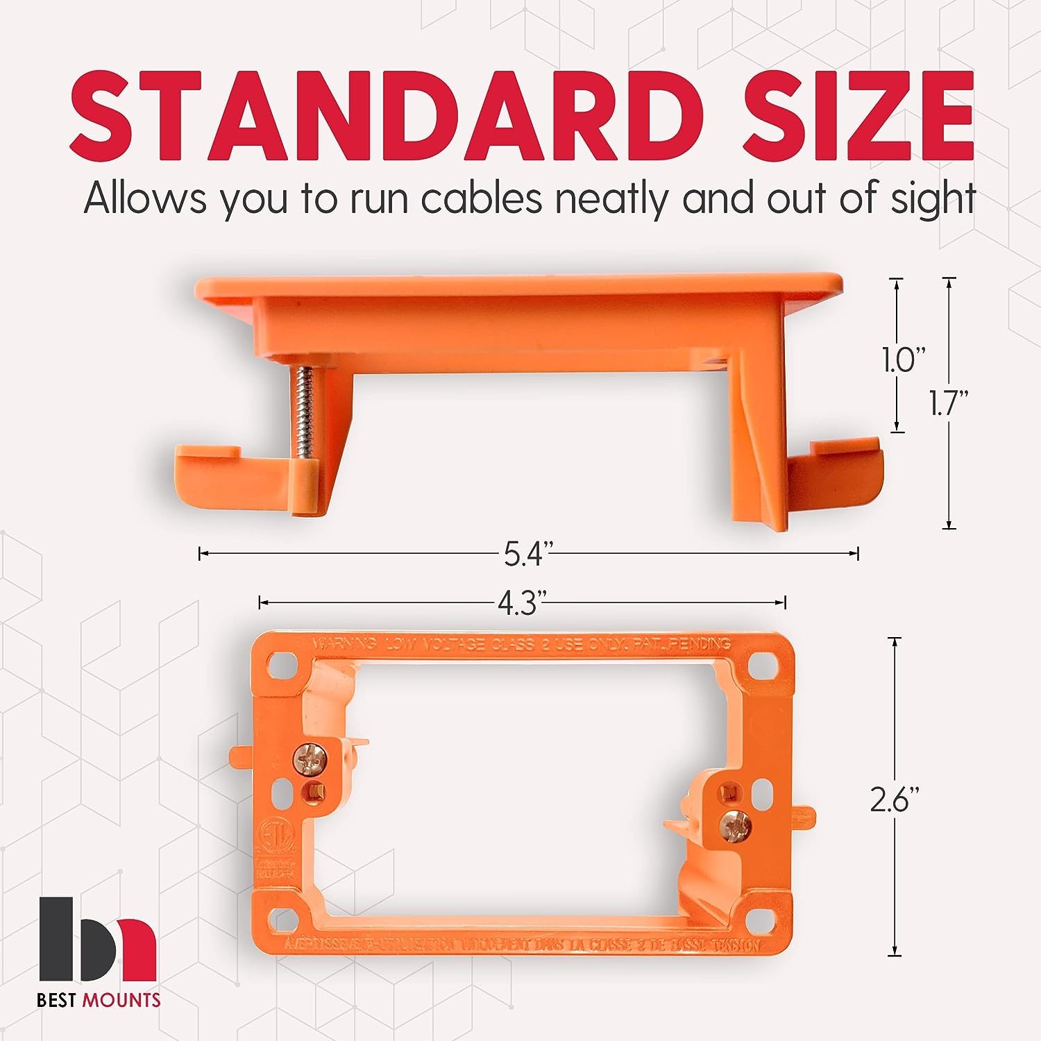 Bestmounts   1 Pack In Wall Cable Management Kit   Recessed Wall Plate Cable Pass Through Pair With Single Gang Low Voltage Moun