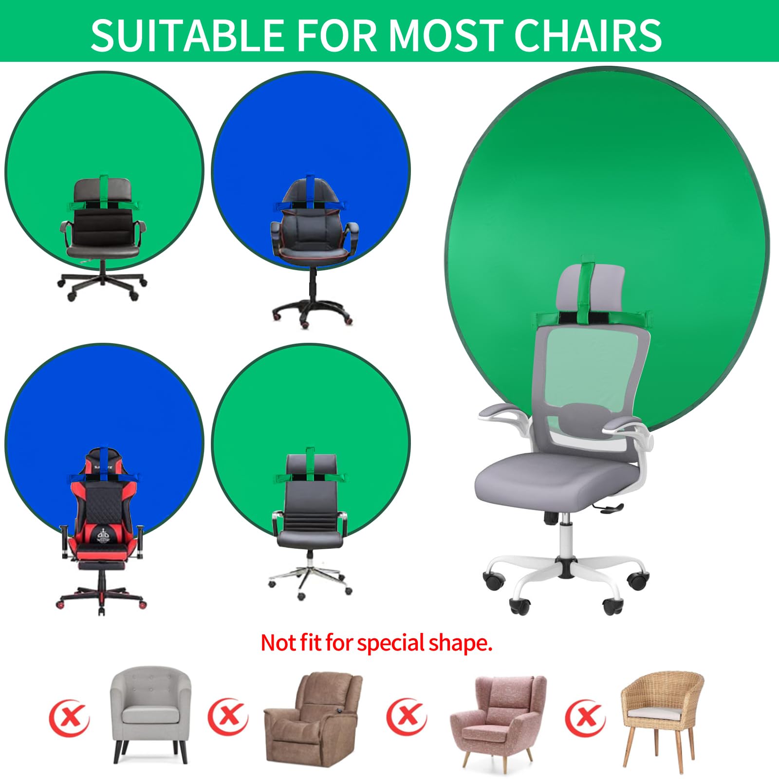 Blue Screen Backdrop,56 In Collapsible 2-In-1 Double Sided Background,Round Green Blue Screen For Chair With Storage Bag,Small B