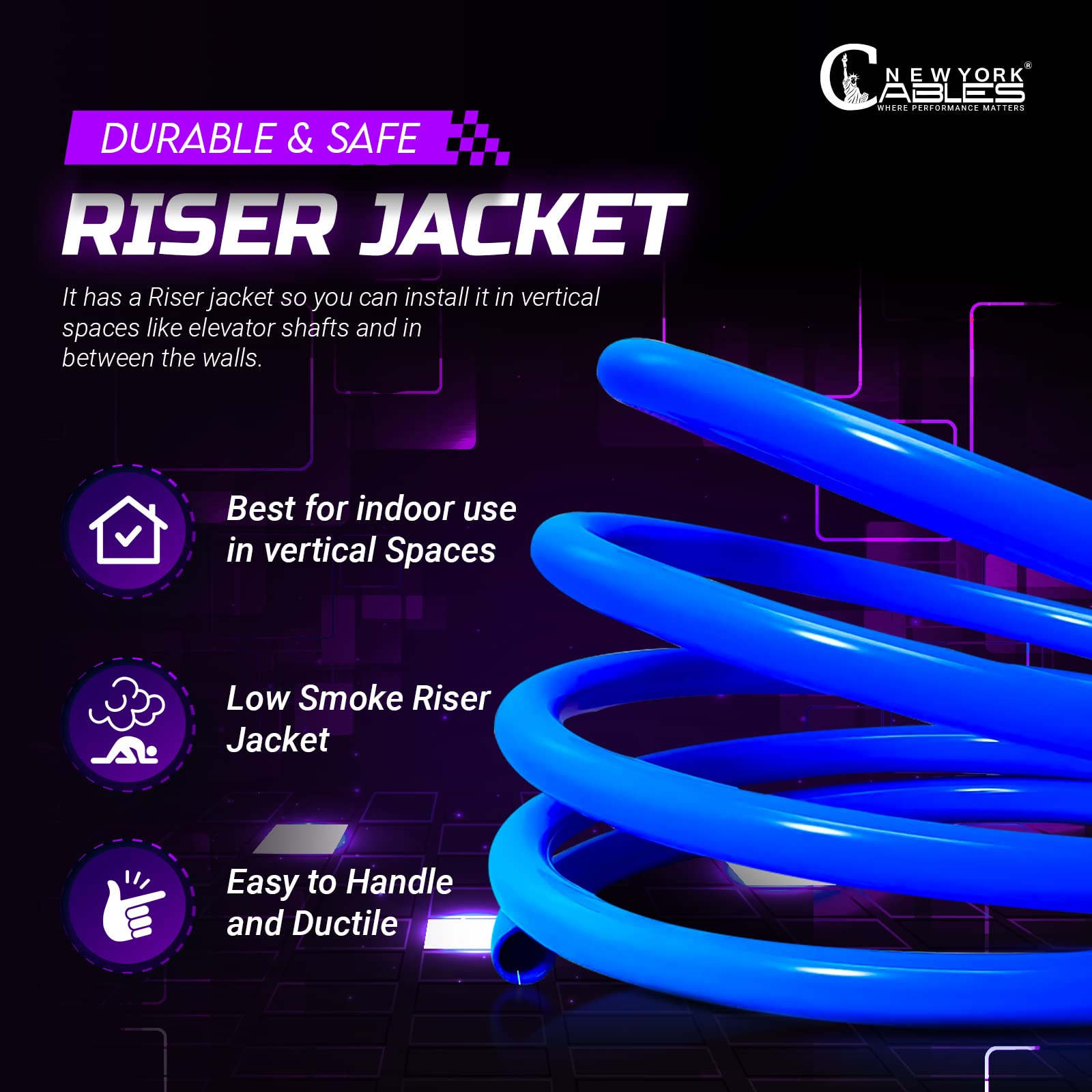 Newyork Cables Cat 6 Cable 1000Ft � Cat6 Riser (Cmr)   4 Pair Utp Solid Conductor   23 Awg 550 Mhz, 1 Gbit/S High Speed Quality Tested Bulk Ethernet Cable (Blue)