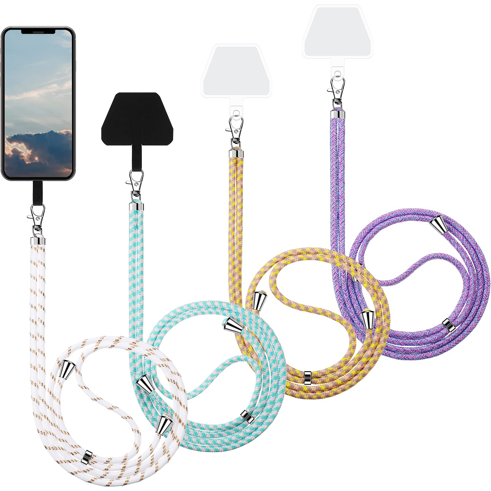 Weewooday 4 Pcs Phone Lanyard Crossbody Phone Strap Universal Cellphone Neck Lanyard with Patch for Women, Anti Theft(Light Colo