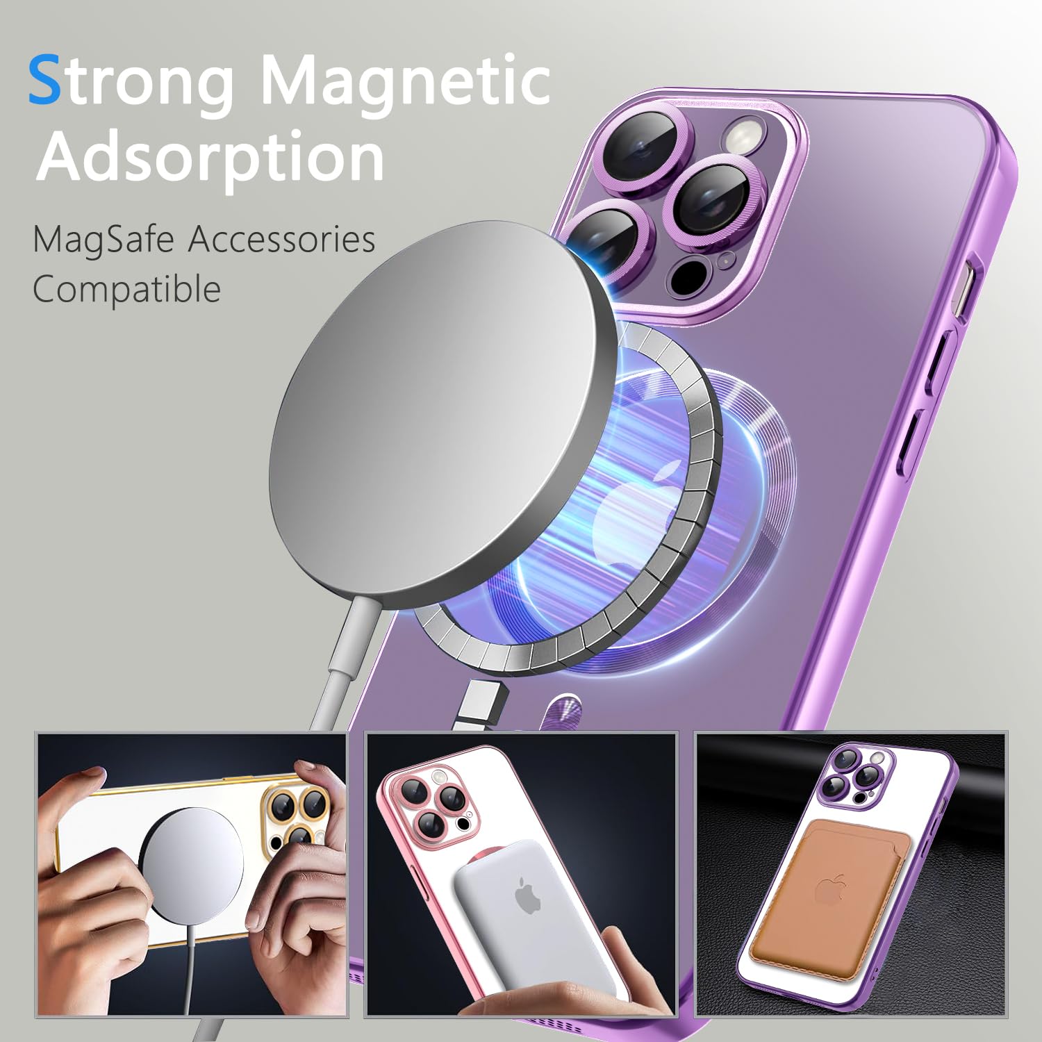 Misscase Compatible With Iphone 14 Pro Case Magsafe With Camera Lens Protector,Full Protection Clear Magnetic Case Compatible Wi