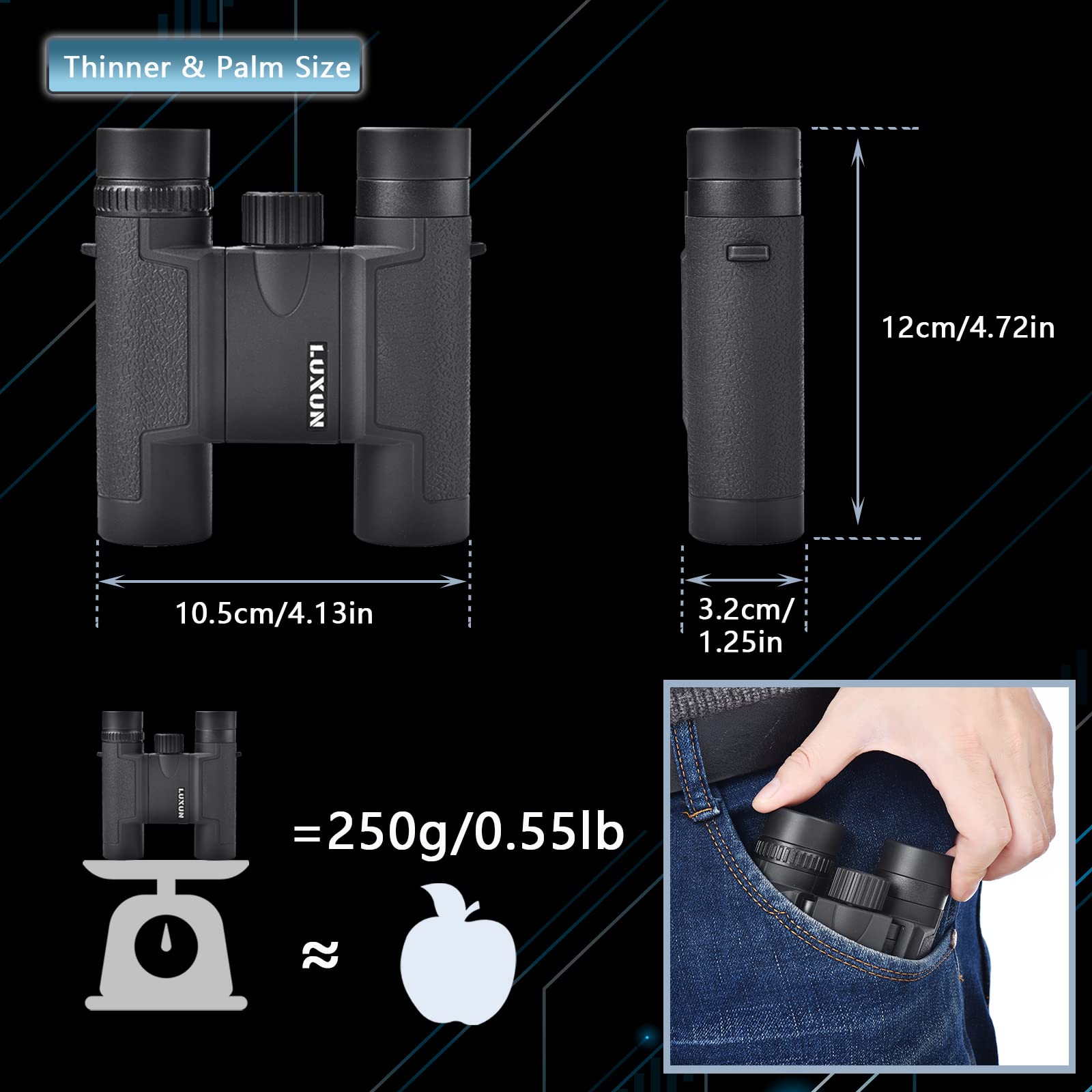 Luxun Compact Binoculars For Adults Kids, 15X25 Mini Binoculars High Powered, Small Binocular For Bird Watching, Cruise Ship, Tr