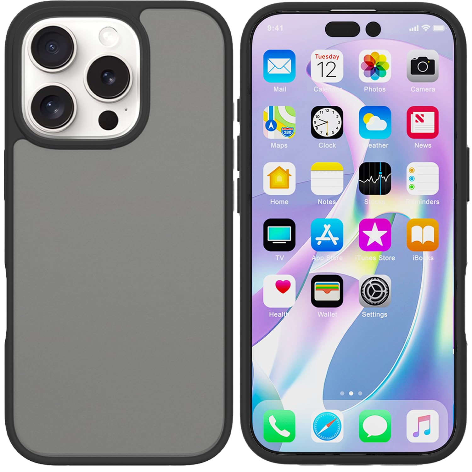 Tenoc Phone Case Compatible With Iphone 16 Pro, Black Case Translucent Protective Bumper Matte Hard Back Cover For 6.3 Inch