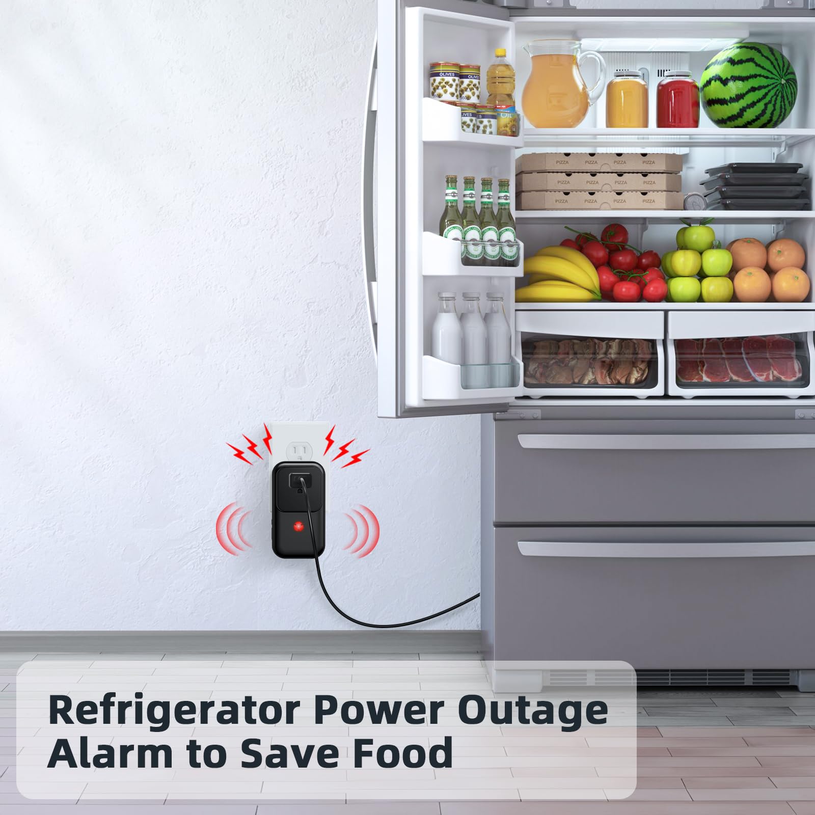 Satisure Power Failure Alarm - Freezer Power Outage Monitor with 7 Sirens, 0-110dB Adjustable Alert, LED Indicator for Refrigerators & Aquariums