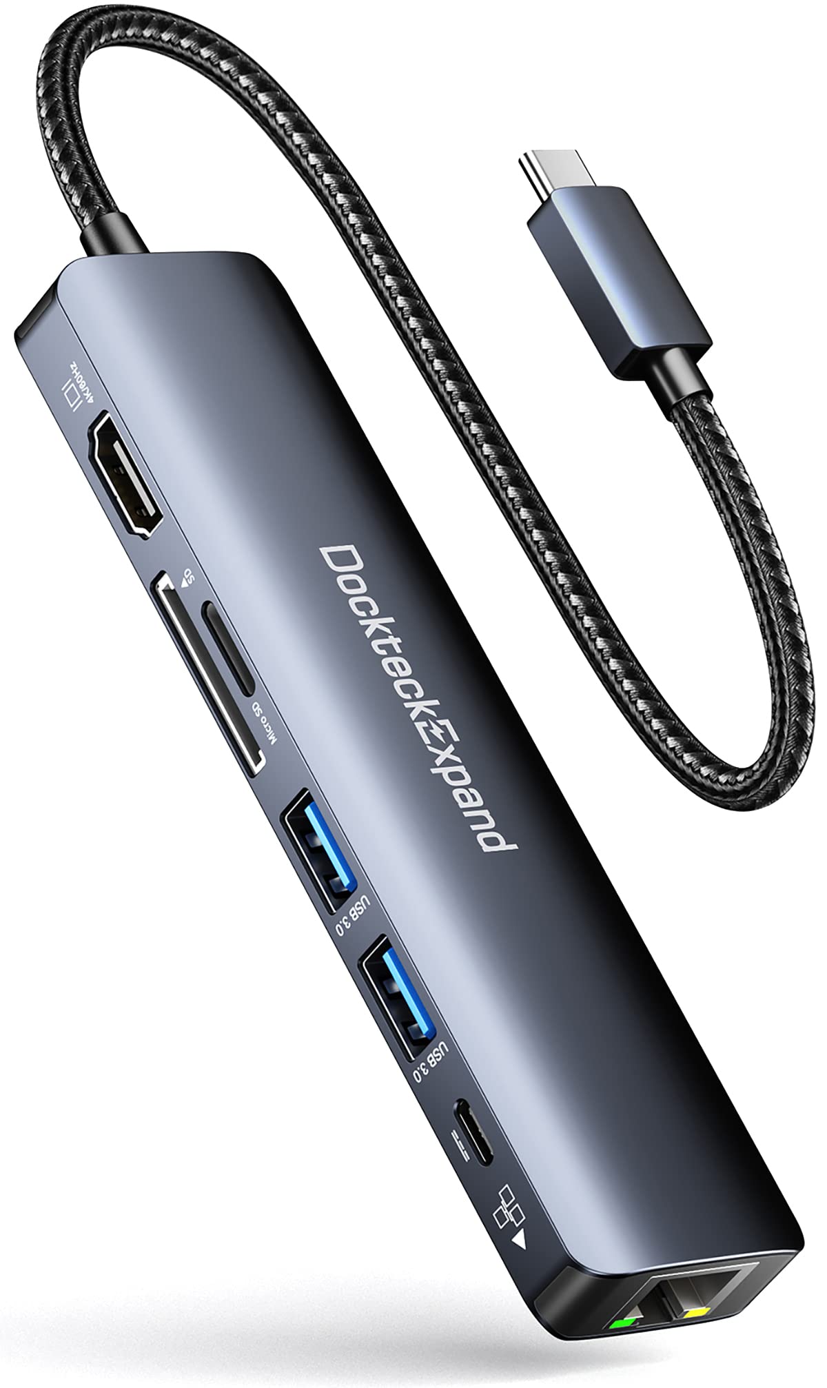 Usb C Hub Ethernet, Dockteckexpand 7 In 1 Multiport Adapter Type C To 4K@60Hz Hdmi, Gigabit Ethernet, 100W Pd Charging, 2 Usb 3.