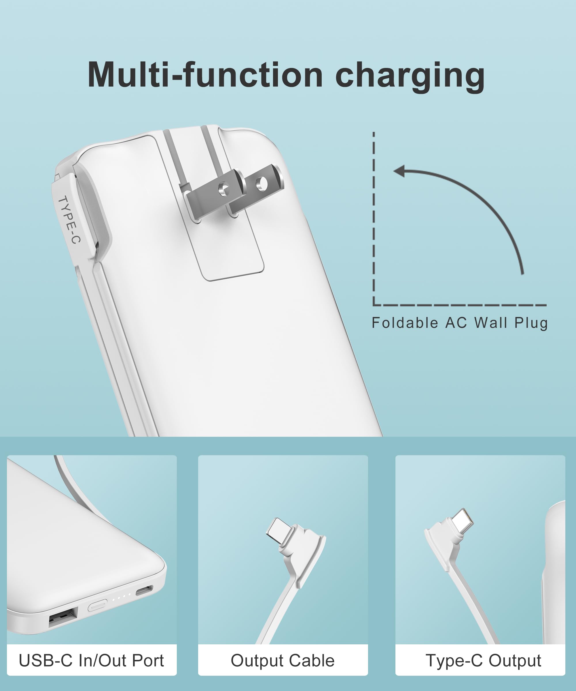 Metecsmart 2 Pack 10000Mah Phone Portable Charger Power Bank, Built In 2 Cables And Ac Wall Plug, Fast Slim Usb C Charging Batte
