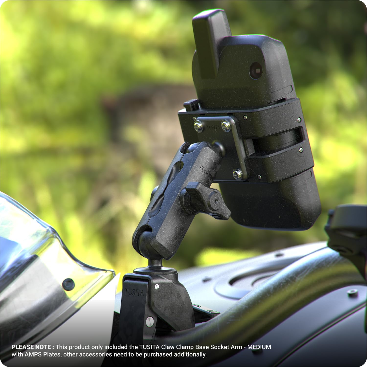 Tusita Motorcycle Atv/Utv Mount Compatible With Garmin Montana, Zumo Xt   Claw Clamp Base,Medium Arm
