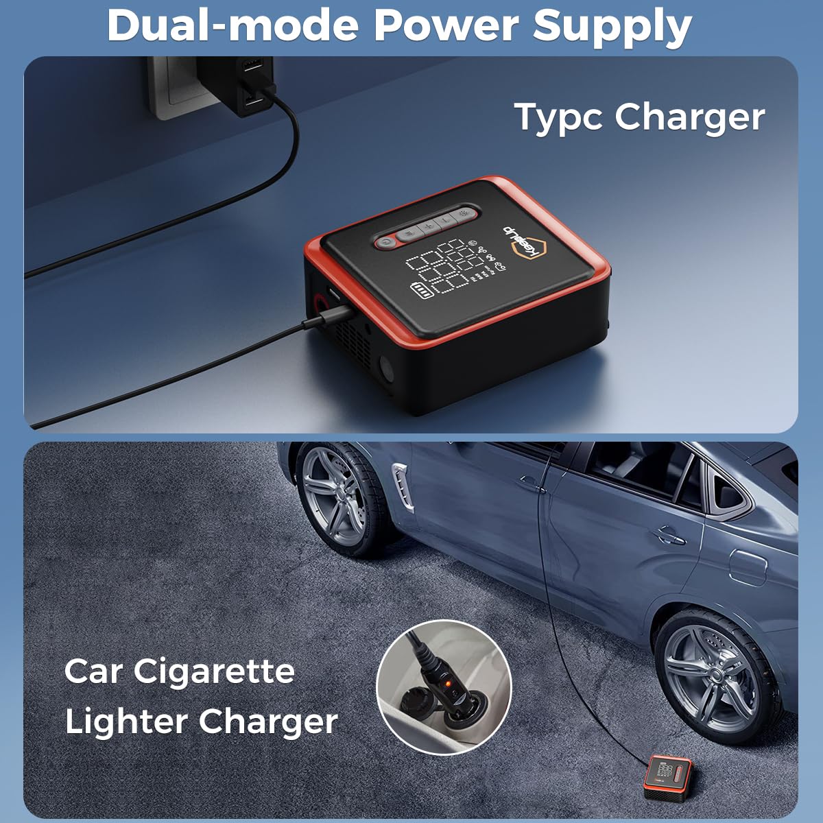 Tire Inflator Portable Air Compressor - Air Pump For Car Tires With Tire Pressure Gauge (150 Psi&10000Mah) - One Click Smart Pum