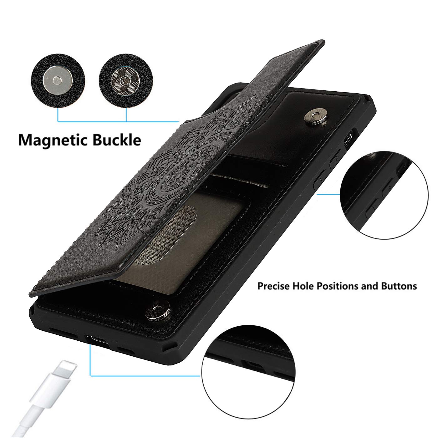 Cavor For Iphone 11 Embossed Mandala Pattern Flower Pu Leather Wallet Case With Card Holder Shockproof Cover   Black